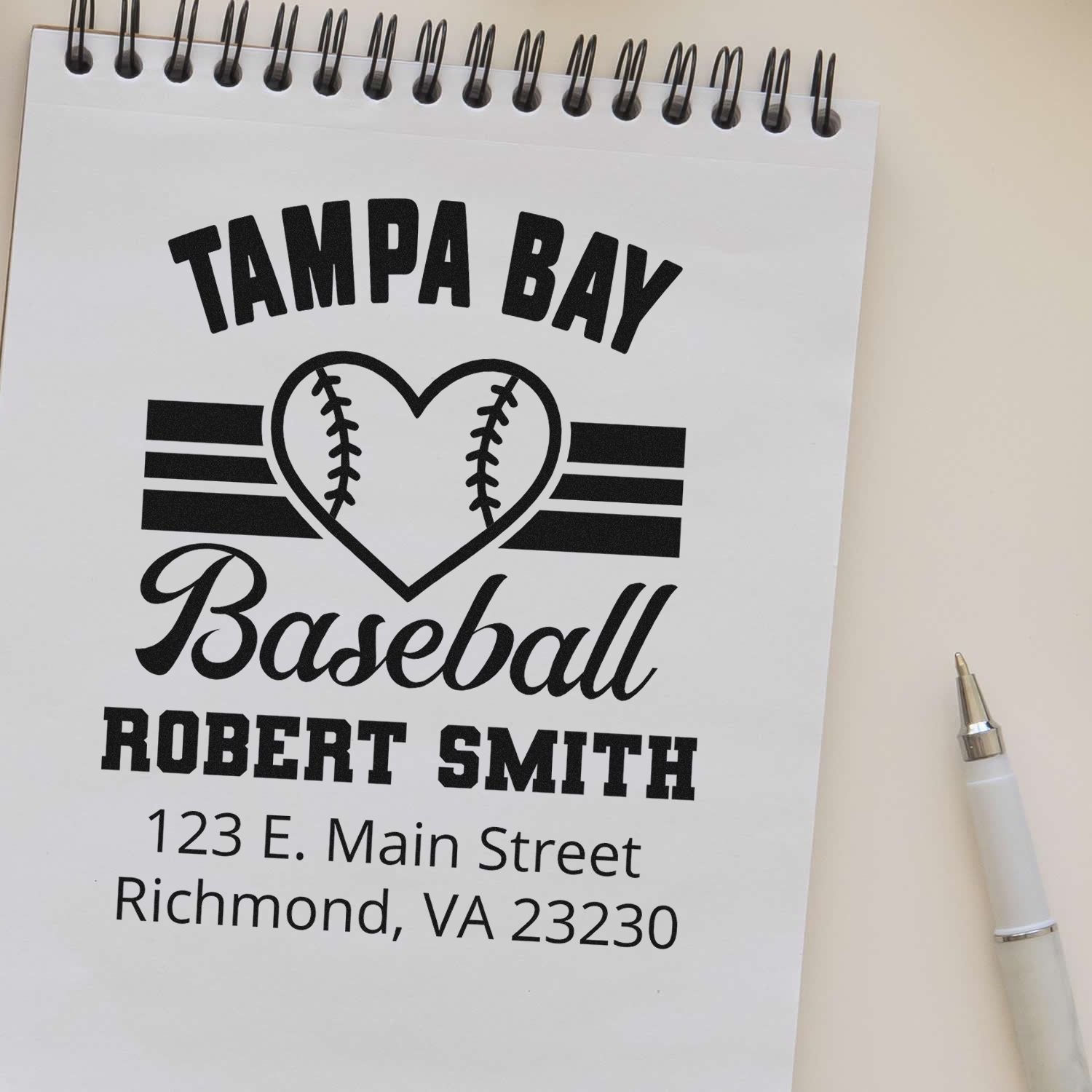 Personalized Tampa Bay Baseball rubber stamp design with Robert Smith name and address for custom mailing labels