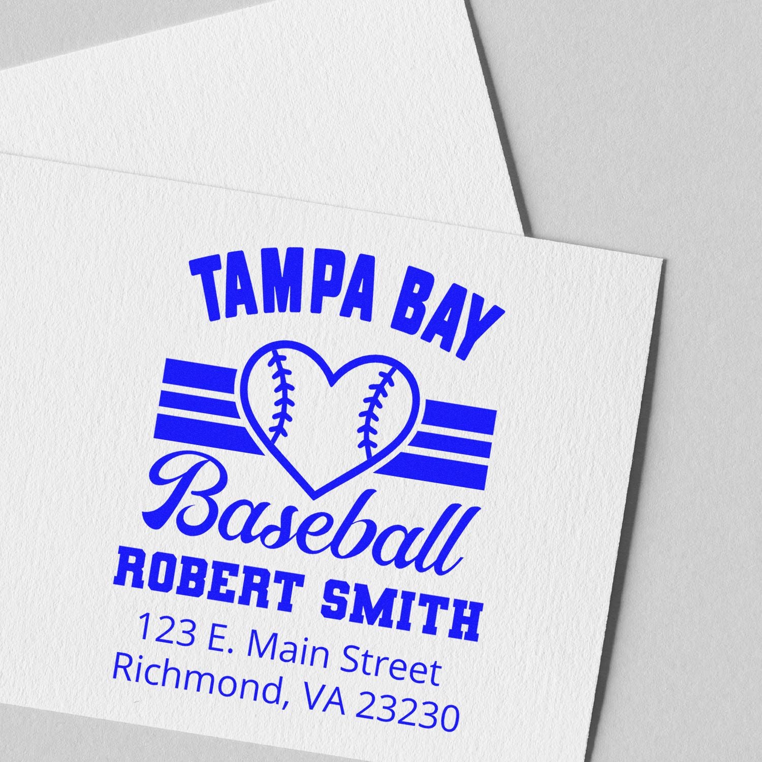 Custom baseball rubber stamp for Tampa Bay Baseball, featuring Robert Smith and address for personalized team use.