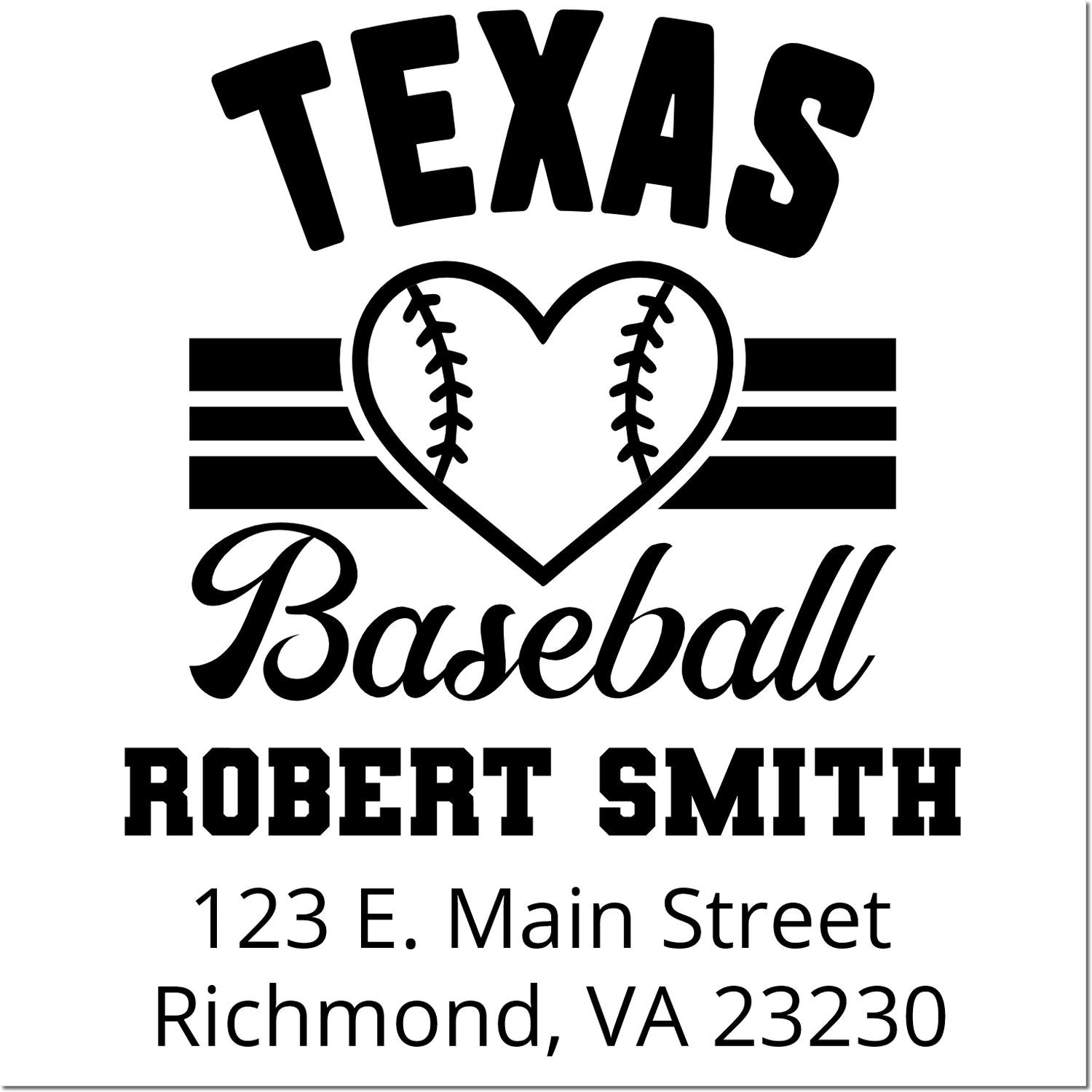 Texas baseball personalized rubber stamp for Robert Smith, featuring custom name and Richmond, VA address.