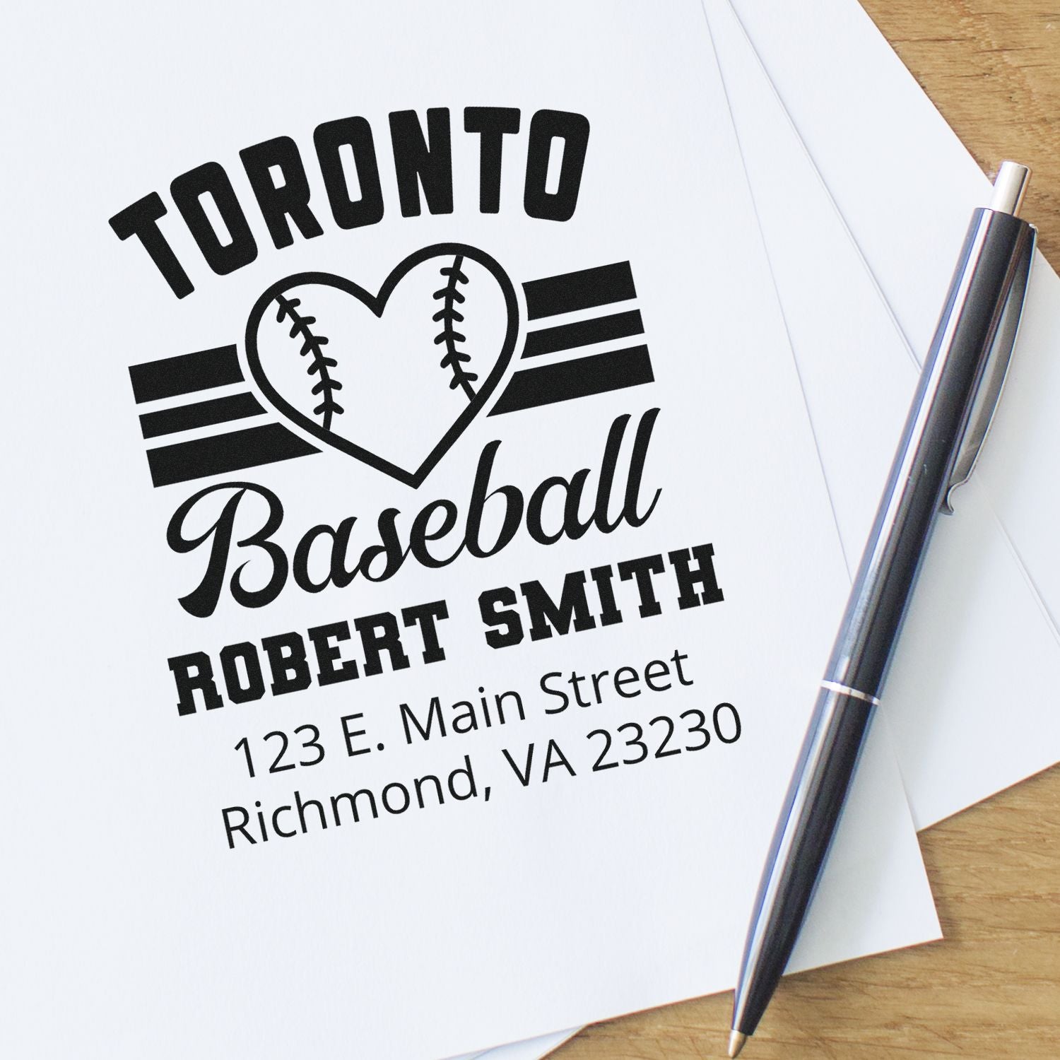 Personalized Toronto Baseball return address rubber stamp design with Robert Smith name and Richmond, VA address.