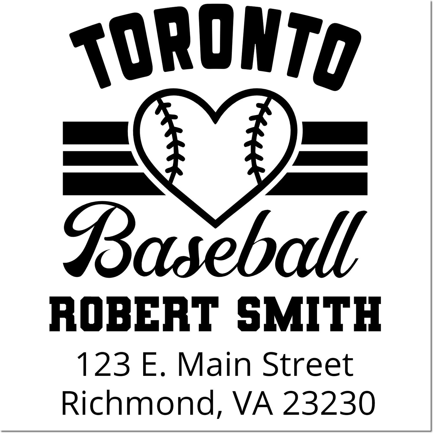 Custom Toronto Baseball rubber stamp with heart baseball logo, Robert Smith, and return address in Richmond, VA 23230.