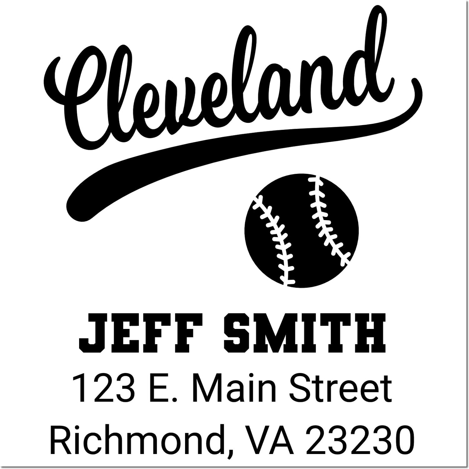 Custom Cleveland baseball address rubber stamp for Jeff Smith, 123 E. Main Street, Richmond, VA 23230