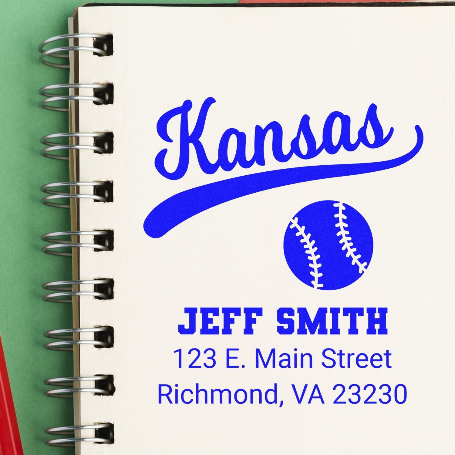 Personalized Kansas baseball rubber stamp with Jeff Smith name and address for custom mailing and stationery use