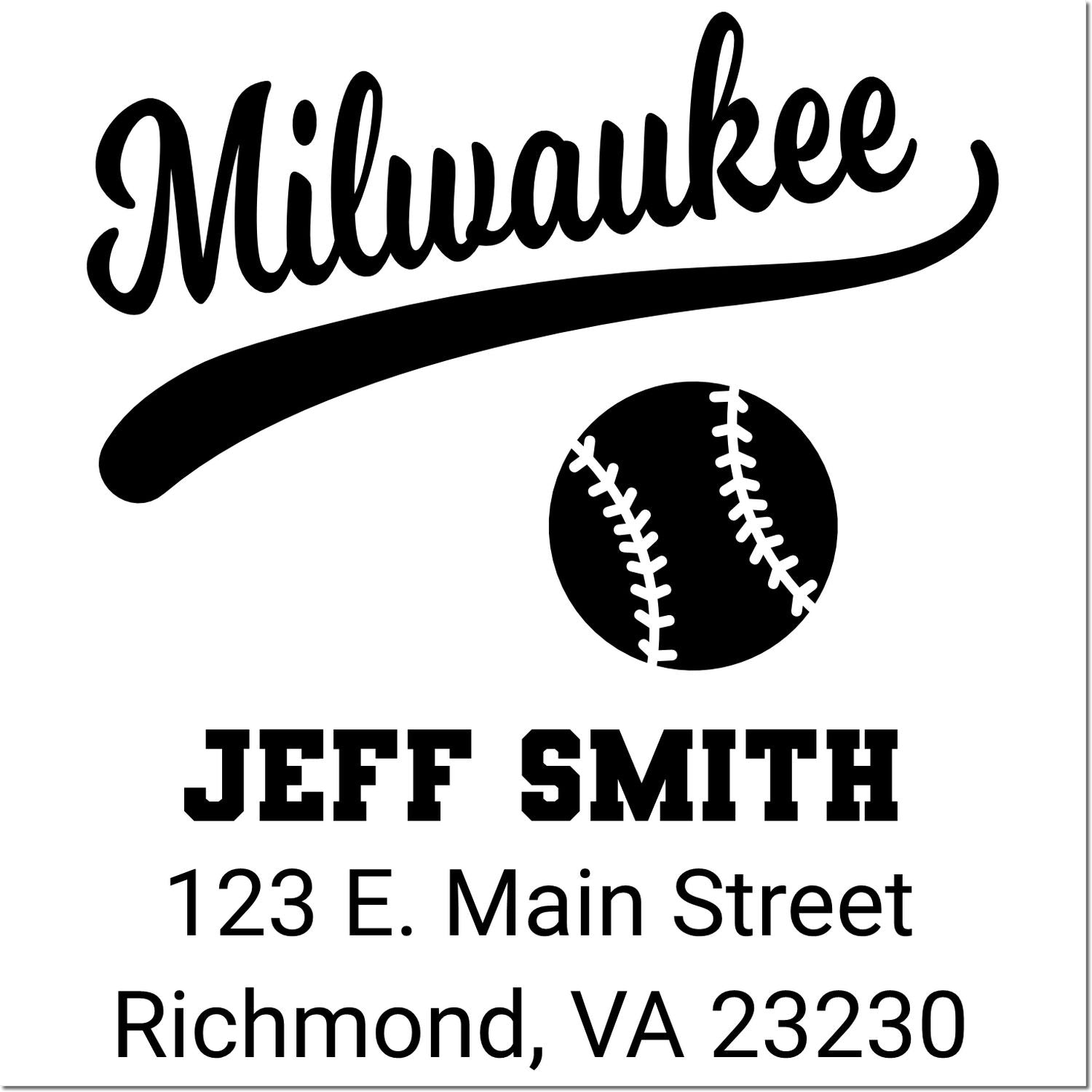 Custom Milwaukee baseball rubber stamp with Jeff Smith return address, 123 E. Main Street, Richmond, VA 23230.