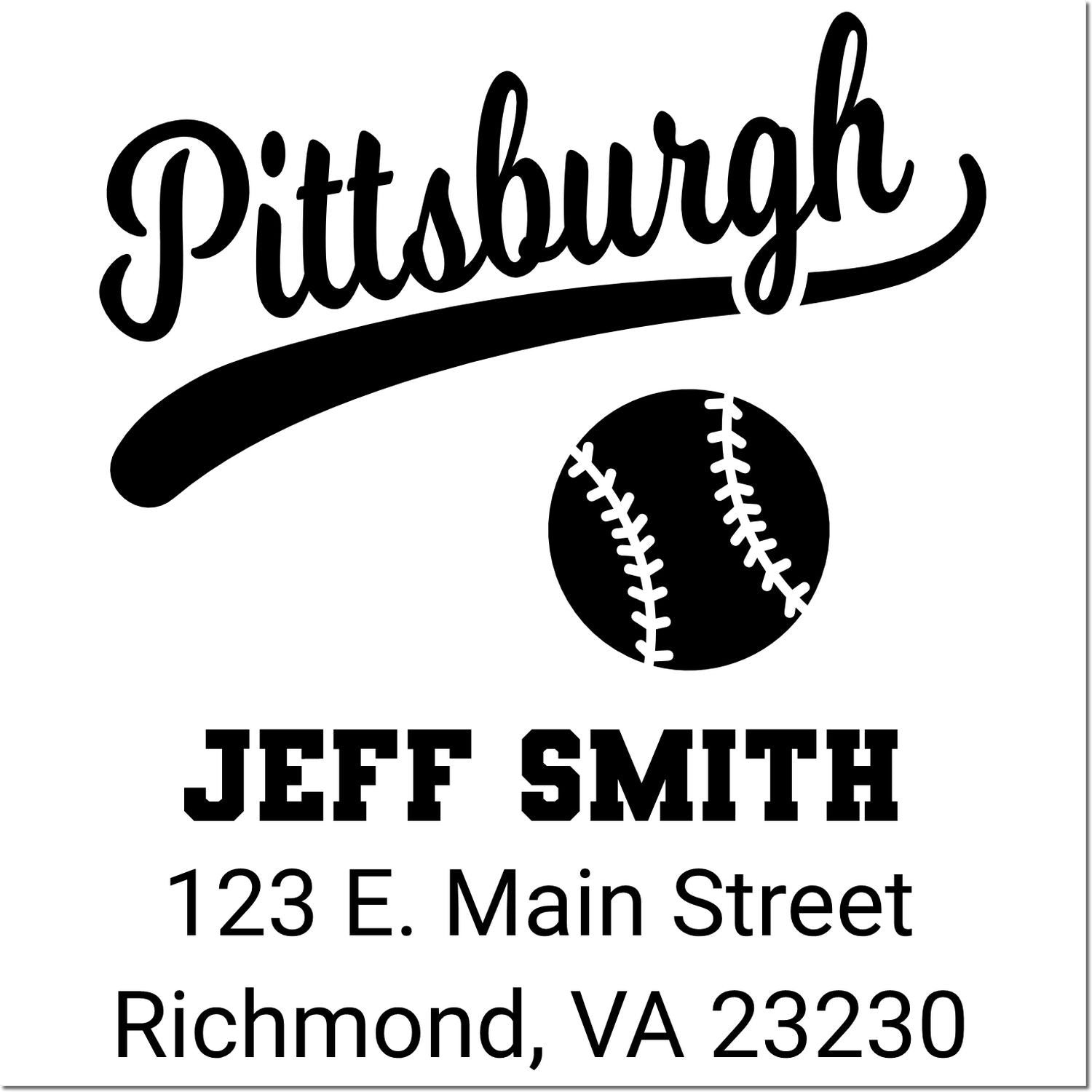 Custom Pittsburgh baseball rubber stamp with Jeff Smith return address, 123 E. Main Street, Richmond, VA 23230