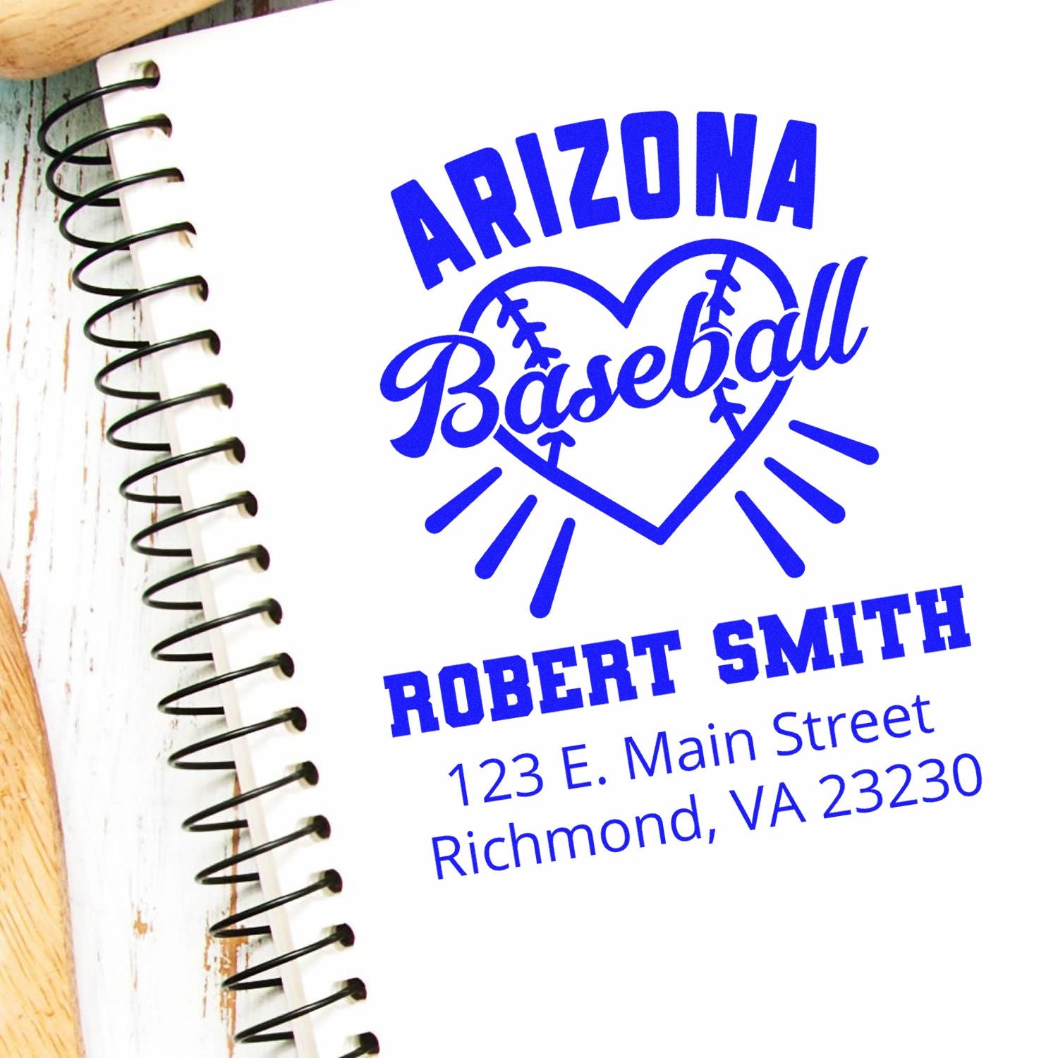 Custom Arizona baseball rubber stamp with name and address for personalized stationery, team branding, or fan gifts.