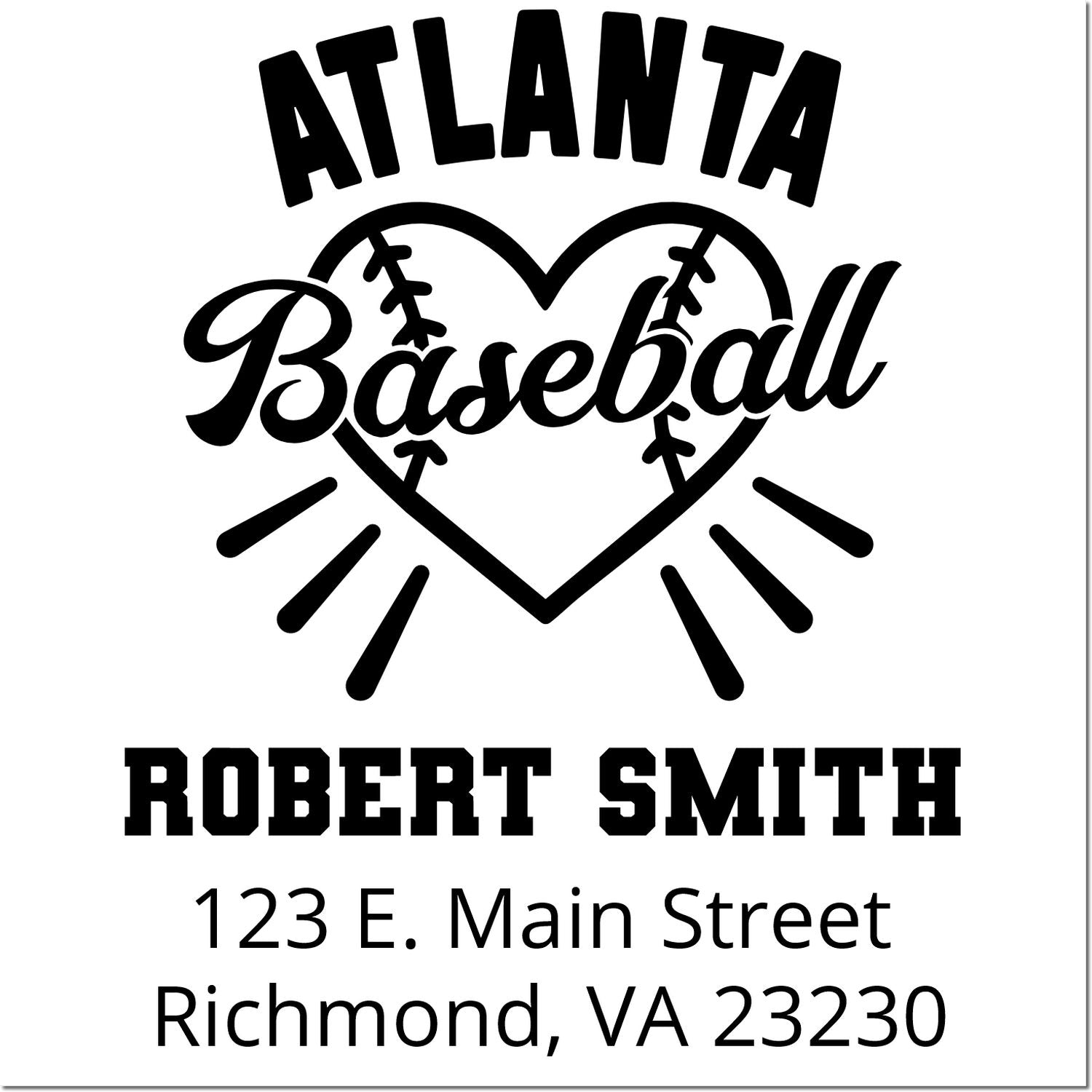 Personalized Atlanta baseball rubber stamp for Robert Smith with Richmond, VA address and heart baseball logo.