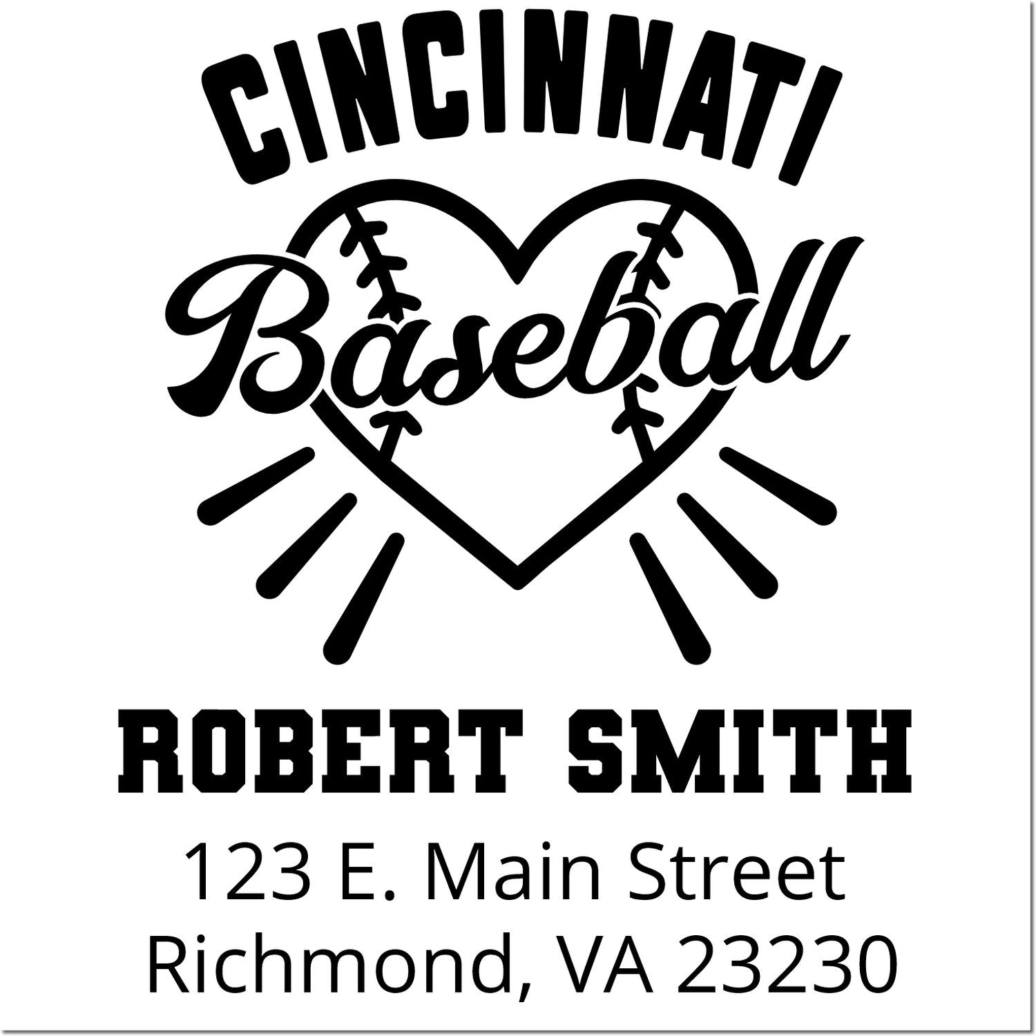 Custom Cincinnati baseball rubber stamp for Robert Smith, featuring personalized return address in Richmond, VA 23230.