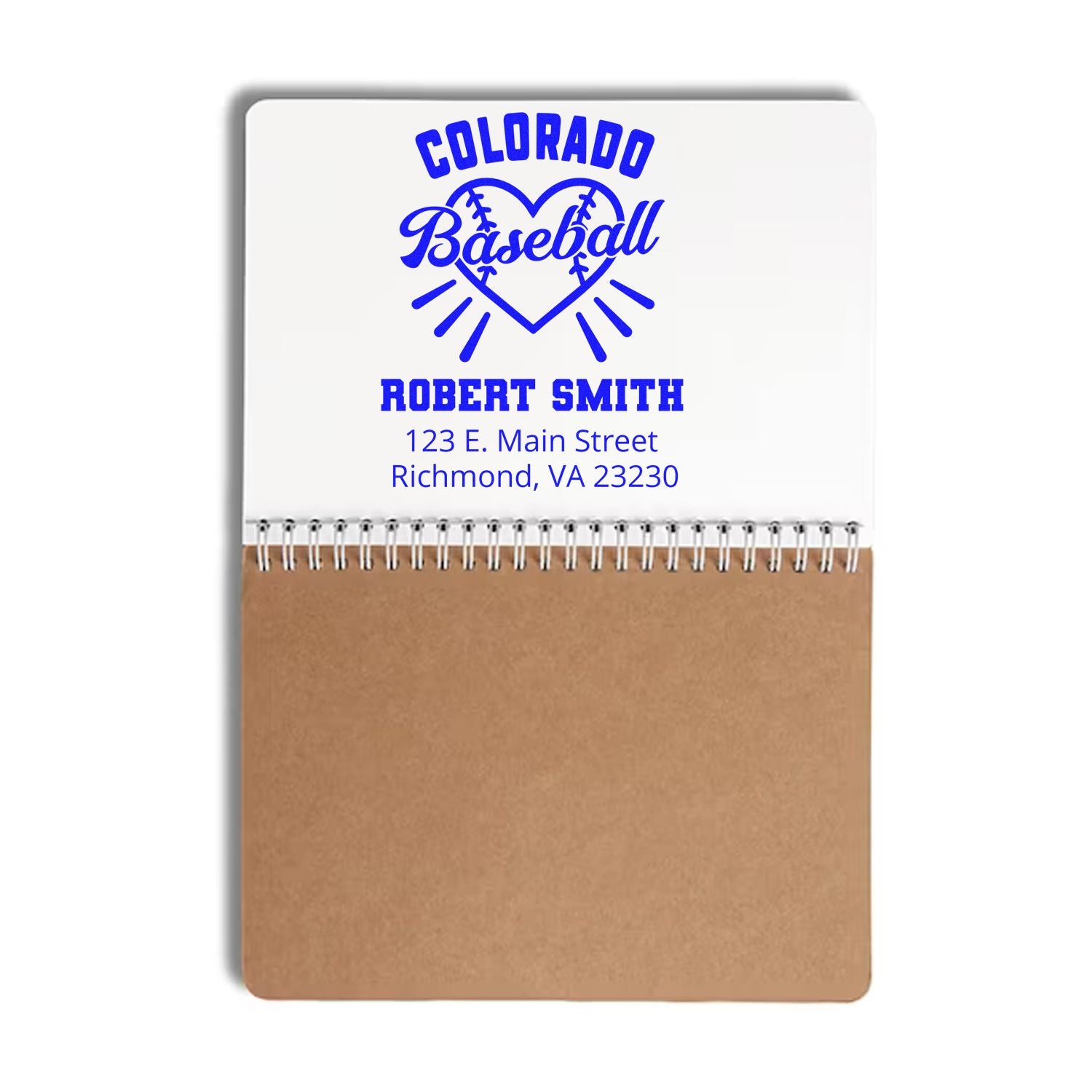 Custom Colorado Baseball rubber stamp with personalized name and address for Robert Smith.