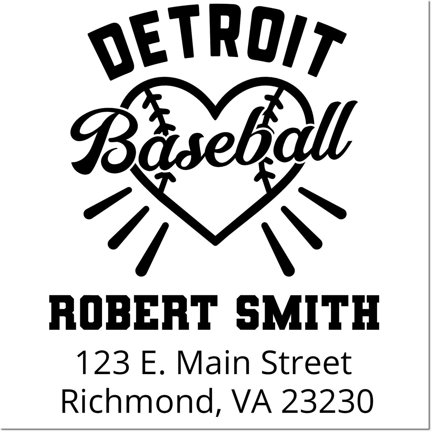 Custom Detroit Baseball rubber stamp for Robert Smith, 123 E. Main Street, Richmond, VA 23230.