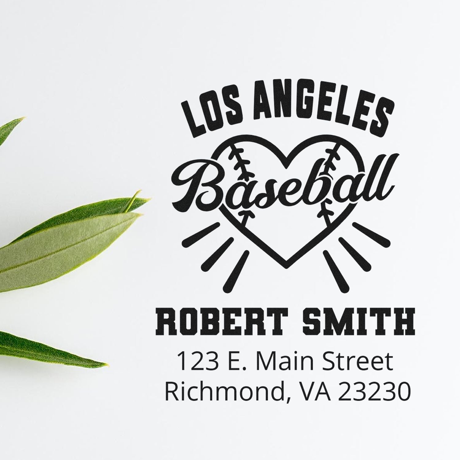 Personalized Los Angeles baseball rubber stamp with name and address for custom team branding, mailing, or fan gifts.