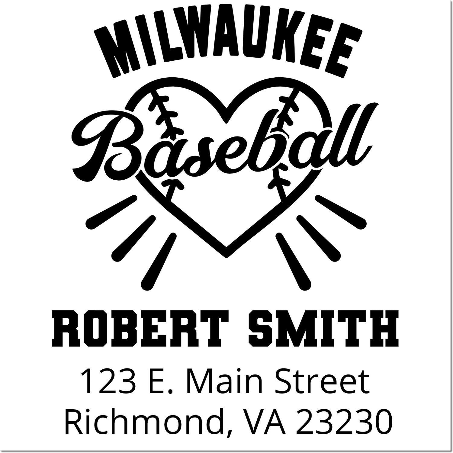 Custom Milwaukee Baseball rubber stamp with heart logo, Robert Smith name, and Richmond, VA address.