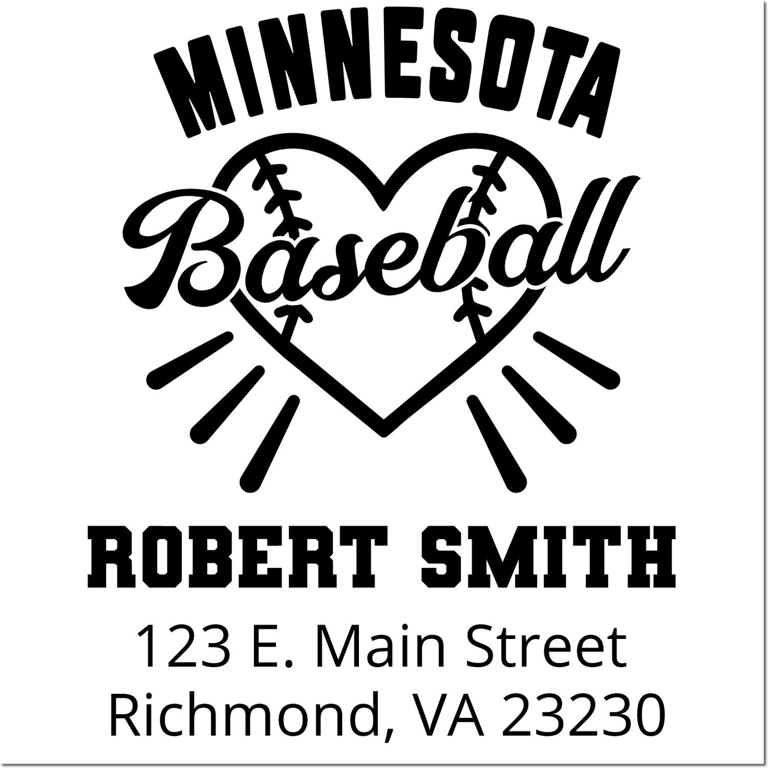 Custom Minnesota baseball rubber stamp with Robert Smith name and address for fan mail, team gifts, or stationery.