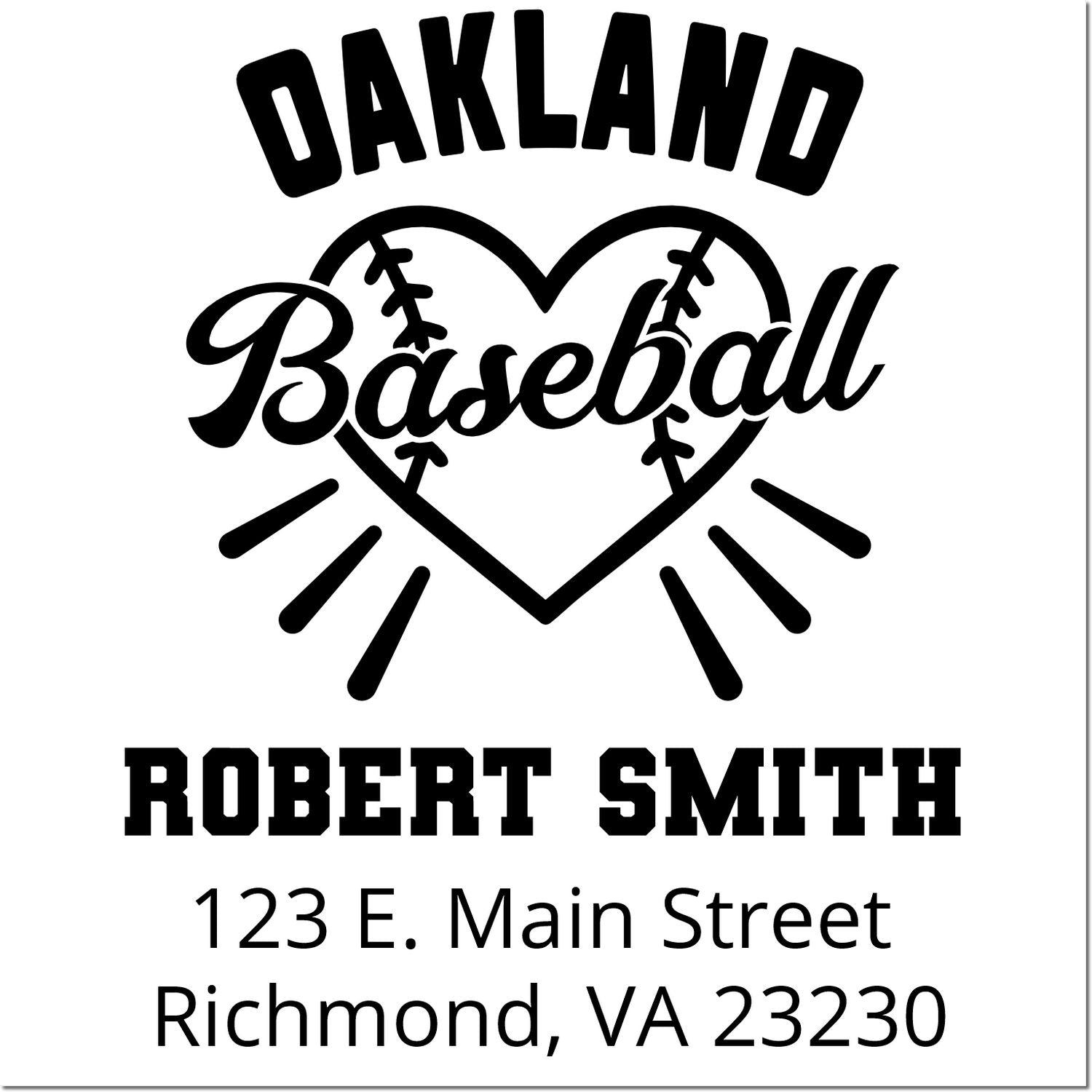 Custom Oakland baseball address rubber stamp for Robert Smith, 123 E. Main Street, Richmond, VA 23230.