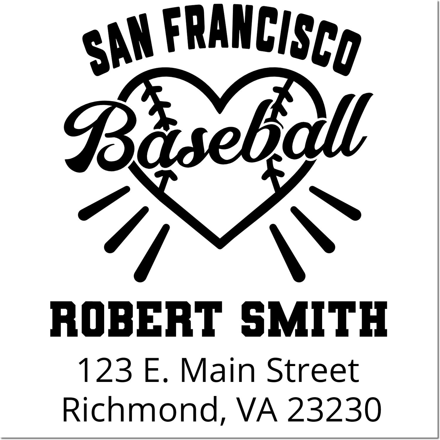 Custom baseball rubber stamp with San Francisco logo, Robert Smith name, and Richmond, VA address.