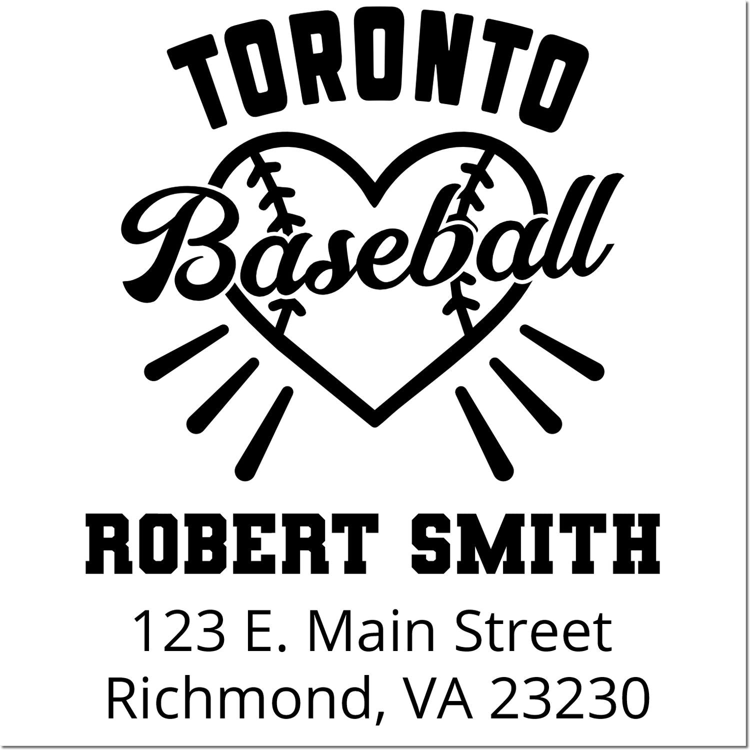 Custom Toronto Baseball rubber stamp with Robert Smith name, address, and heart baseball design for personalized mailing.