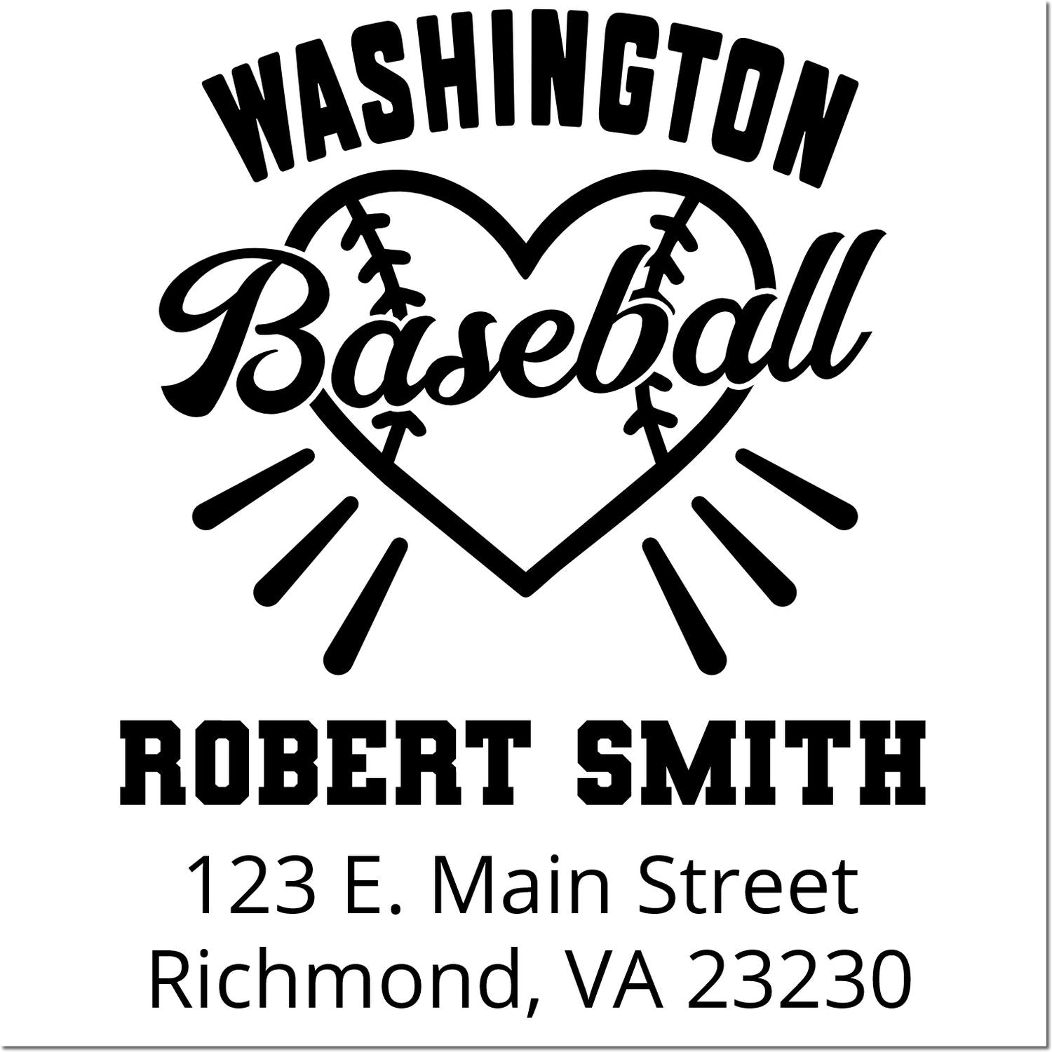 Personalized Washington Baseball rubber stamp with Robert Smith name and Richmond, VA 23230 address