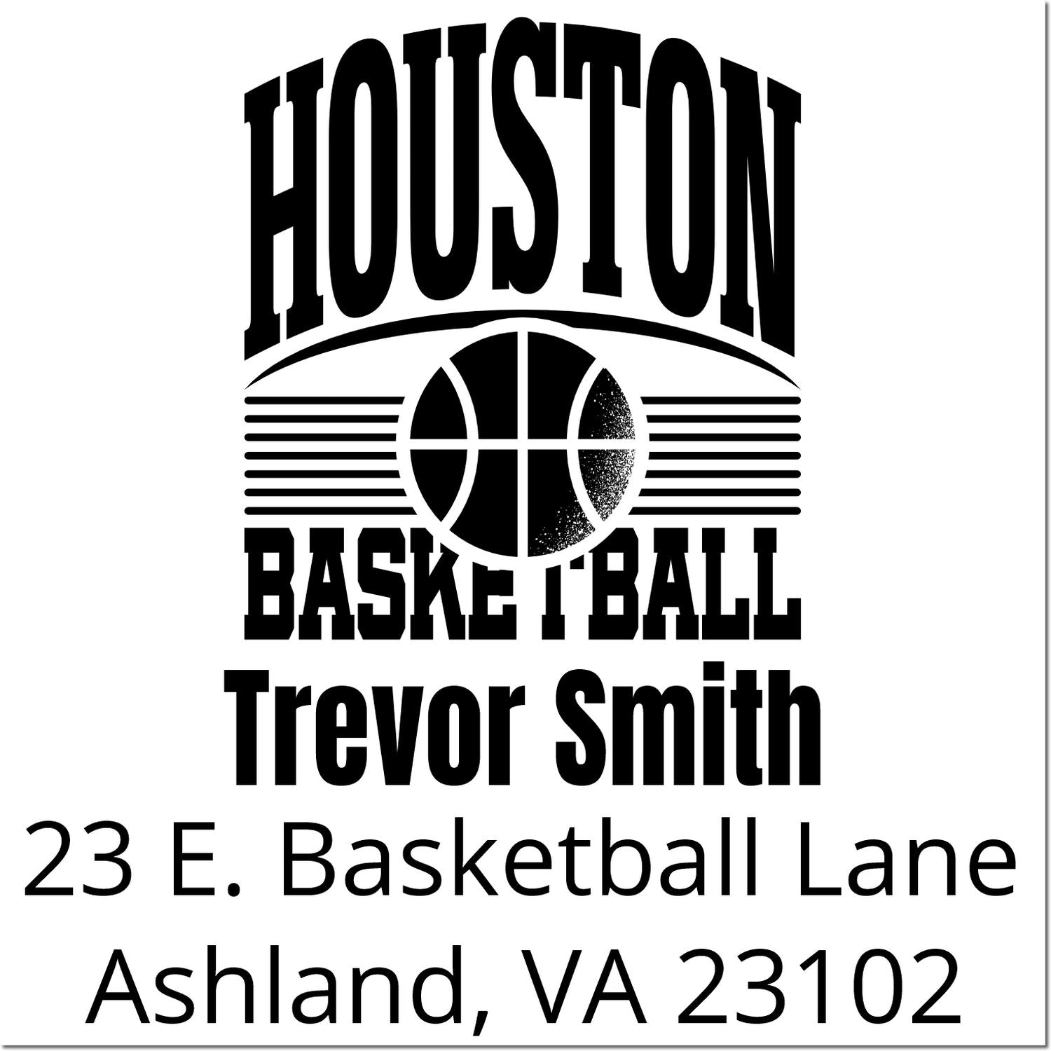 Custom Houston basketball return address rubber stamp for Trevor Smith, 23 E. Basketball Lane, Ashland, VA 23102