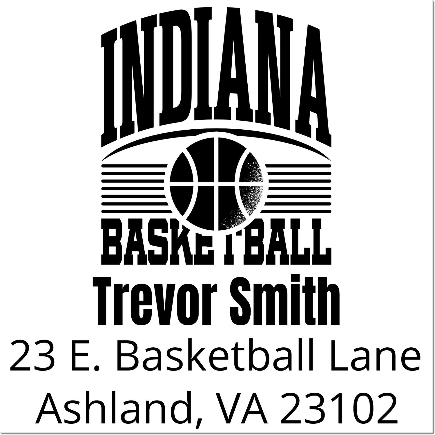 Custom Indiana basketball return address rubber stamp for Trevor Smith, 23 E. Basketball Lane, Ashland, VA 23102.