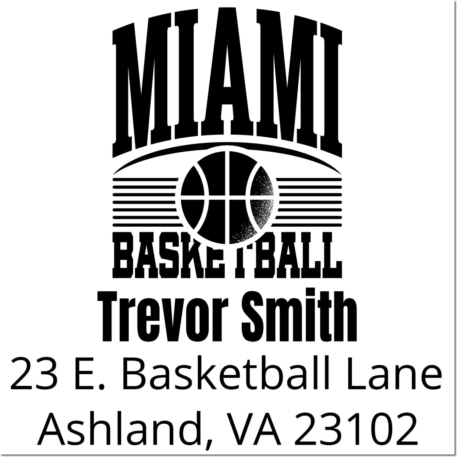 Personalized Miami basketball rubber stamp for Trevor Smith, including name and Ashland, VA address.