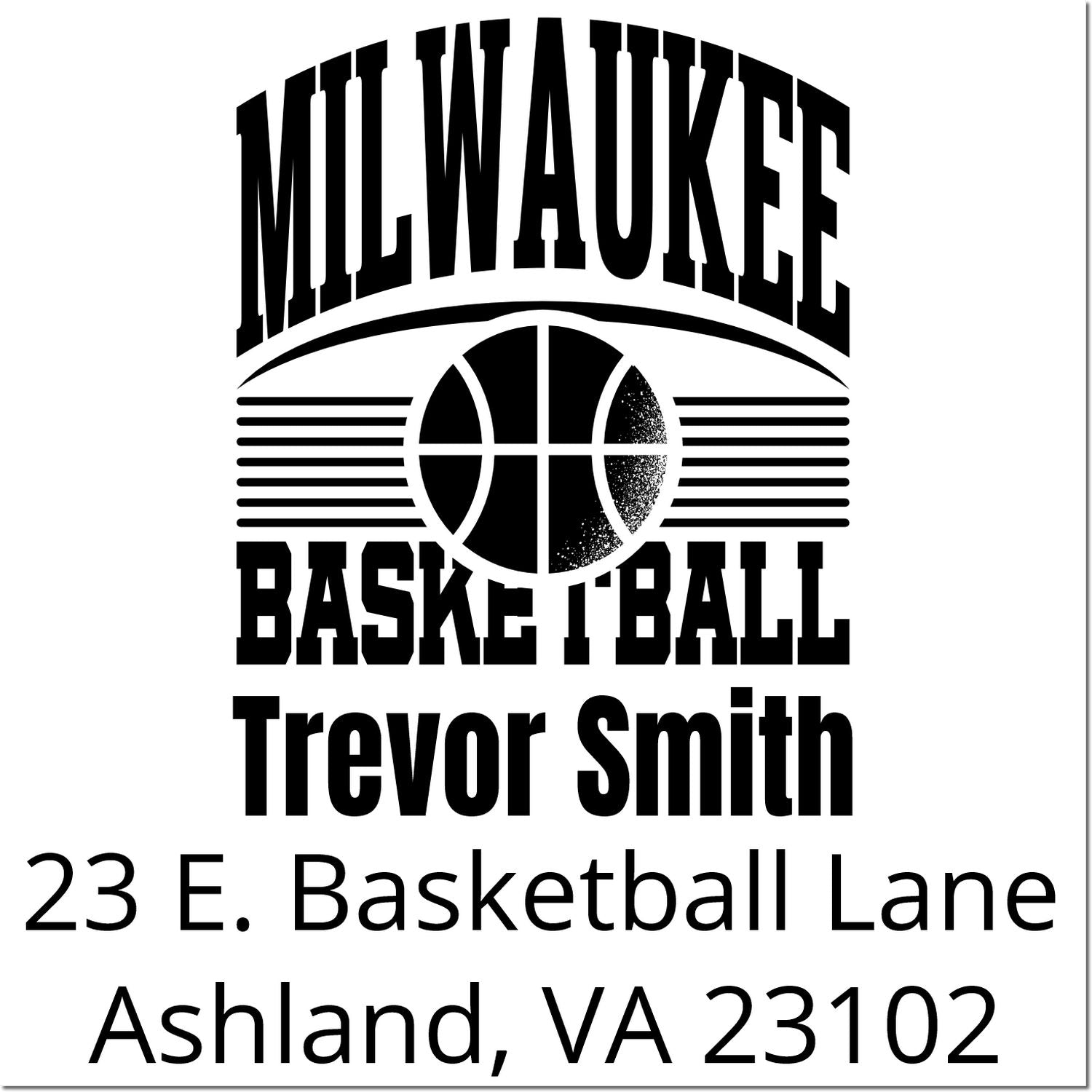 Custom Milwaukee Basketball address stamp for Trevor Smith, 23 E. Basketball Lane, Ashland, VA 23102