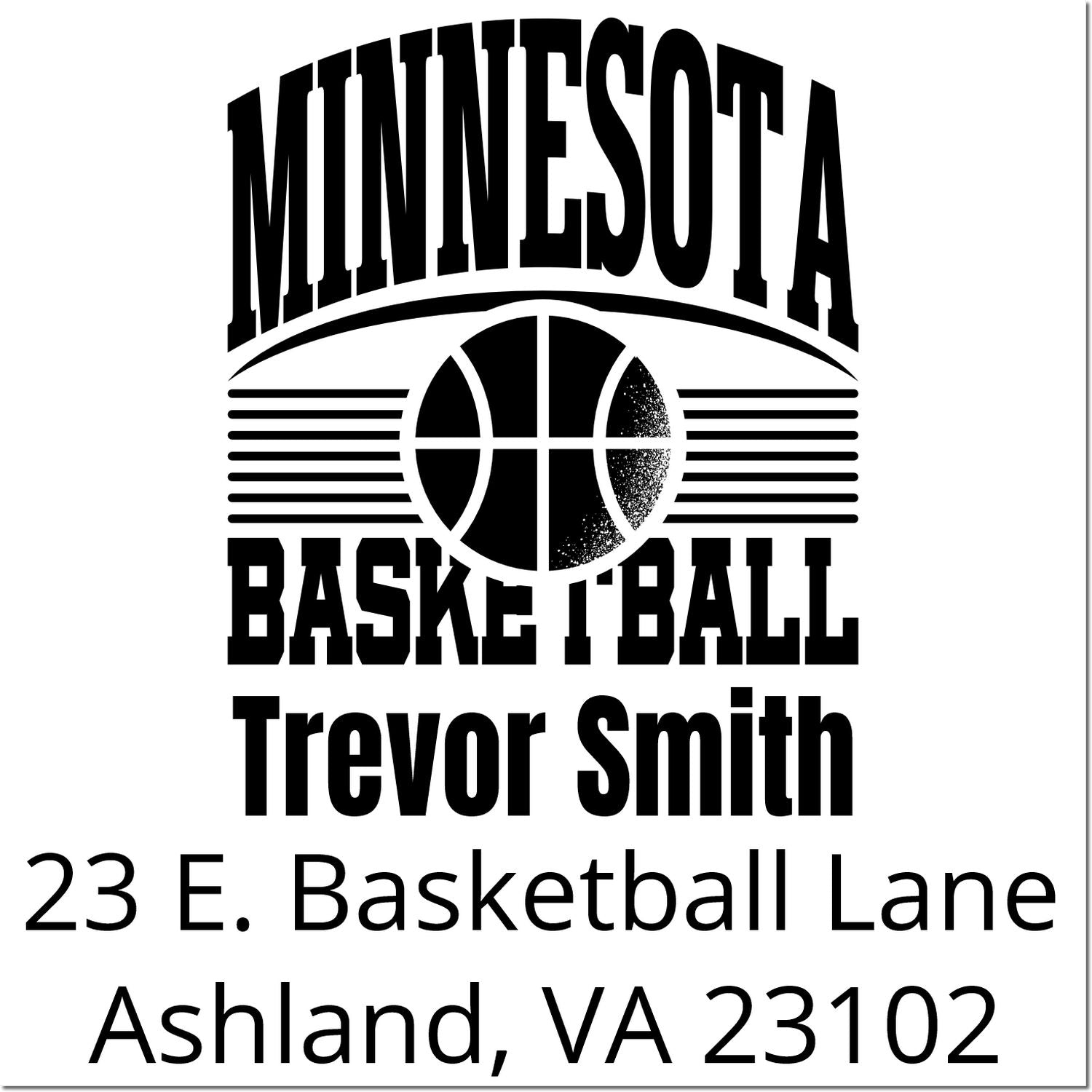 Custom Minnesota basketball rubber stamp with Trevor Smith name and Ashland, VA 23102 address for personalized mail.
