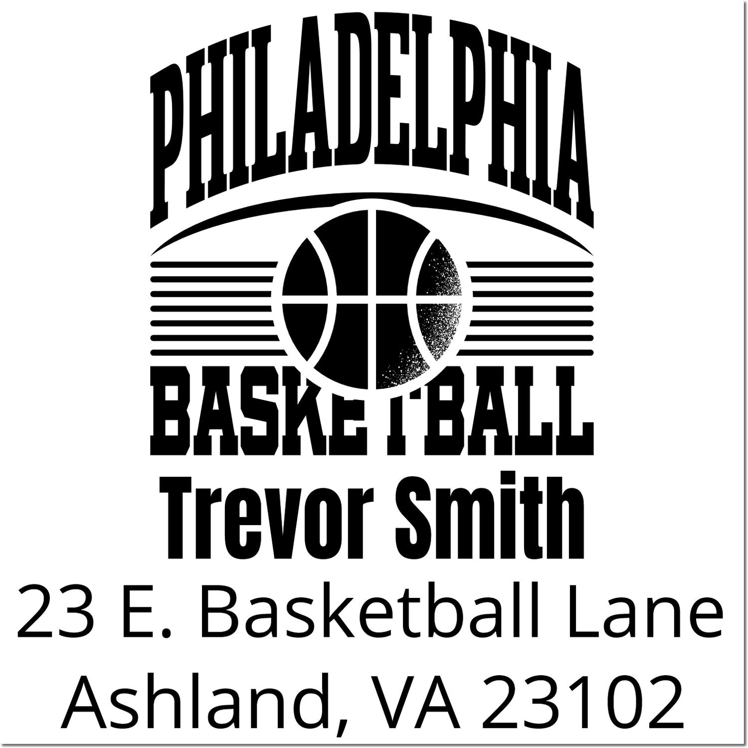 Custom Philadelphia basketball return address rubber stamp for Trevor Smith, Ashland, VA 23102