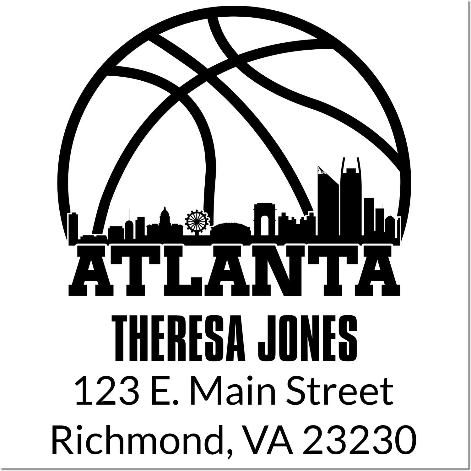Custom Atlanta skyline basketball return address rubber stamp with Theresa Jones name and Richmond, VA address.