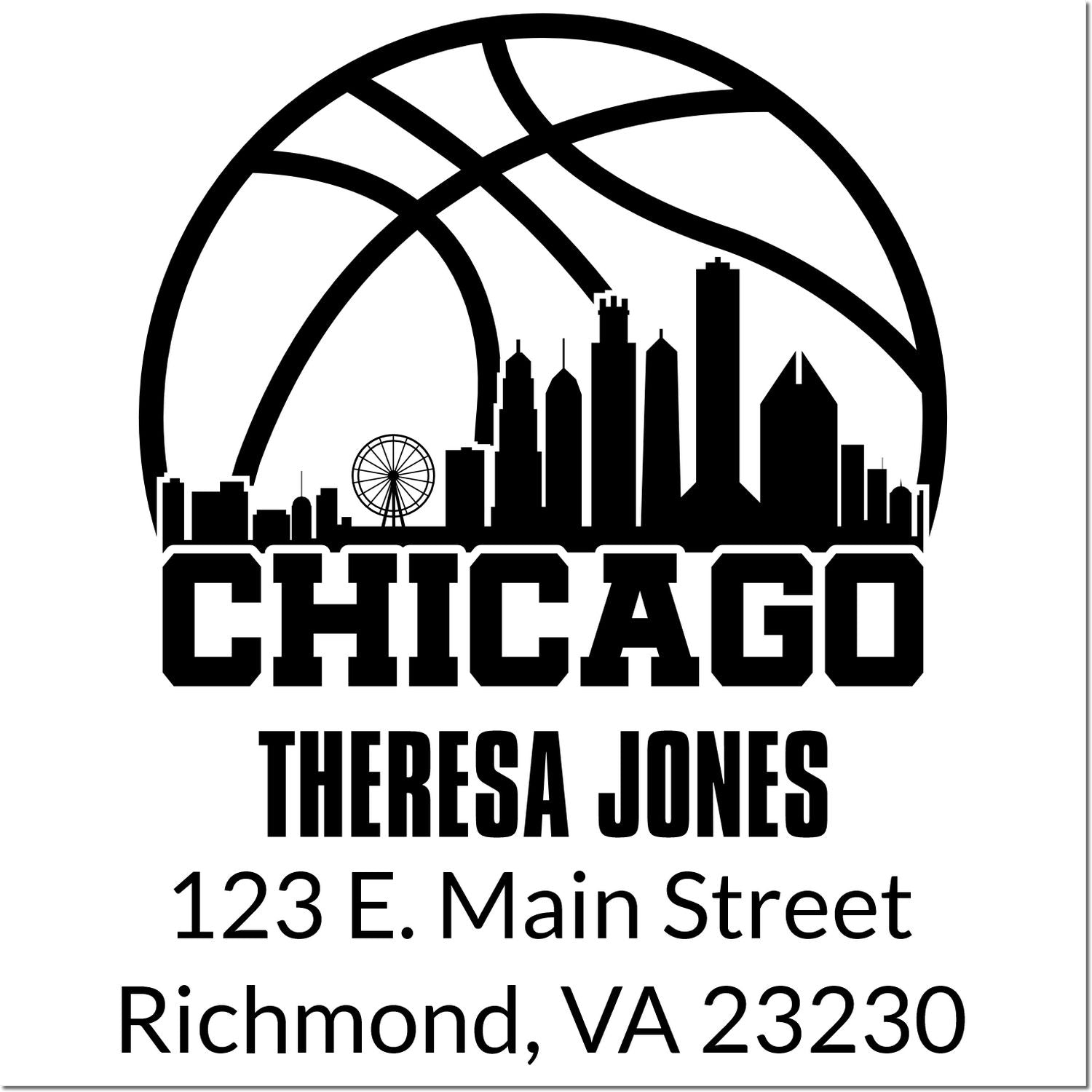 Chicago skyline basketball custom address rubber stamp for Theresa Jones, Richmond, VA 23230.
