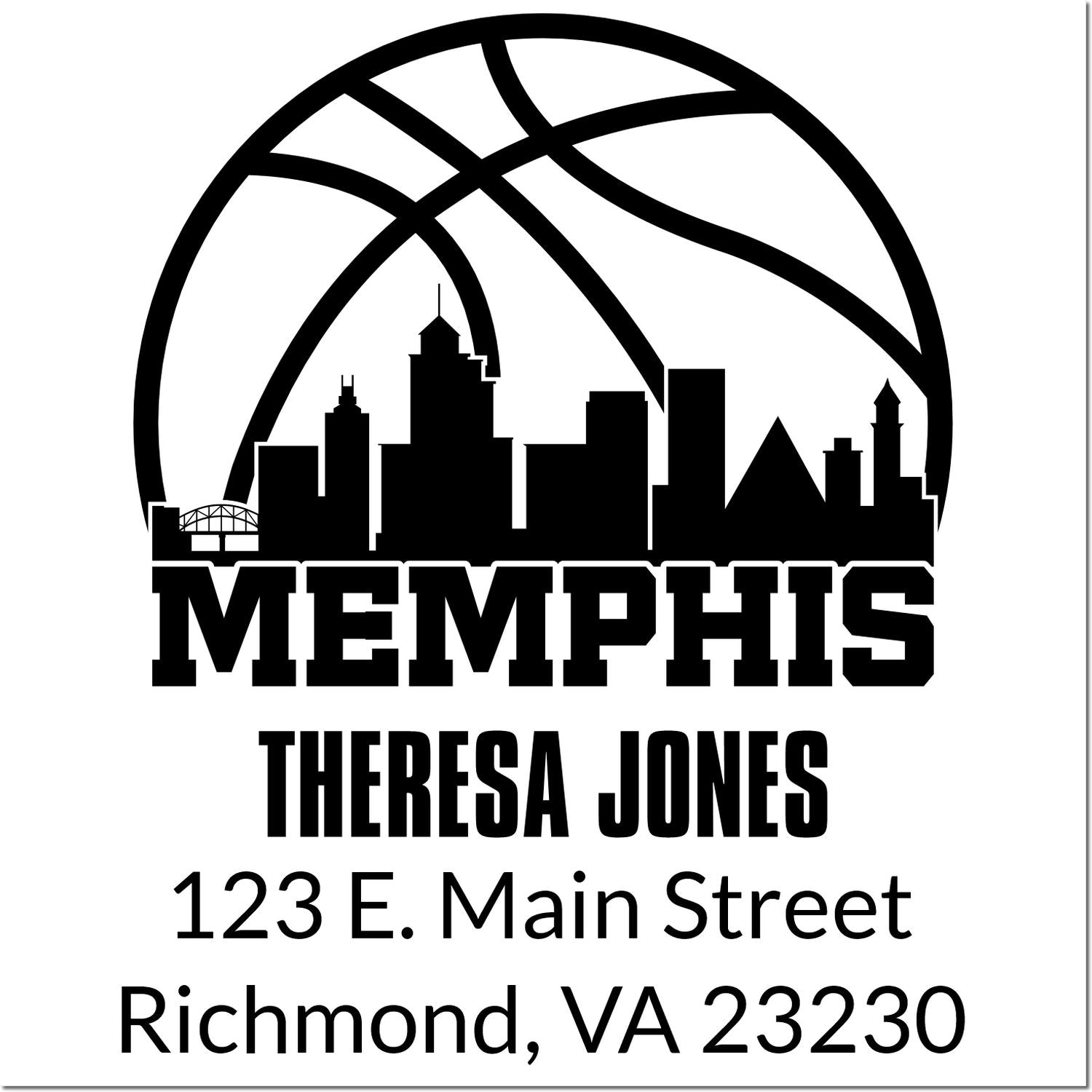 Custom Memphis rubber stamp with basketball skyline, Teresa Jones, 123 E. Main Street, Richmond, VA 23230.