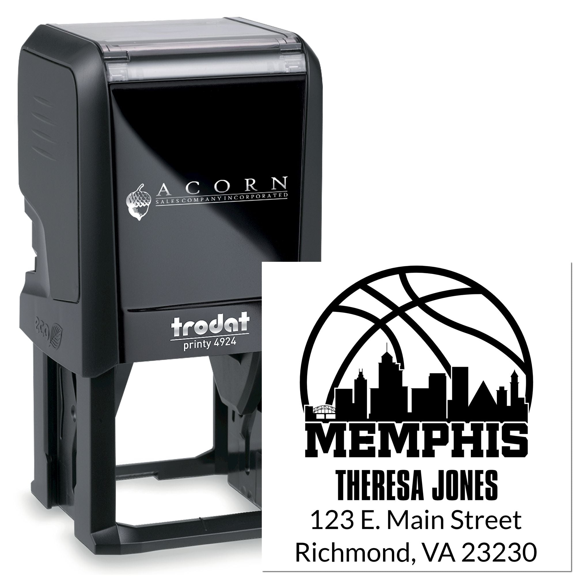 Custom self-inking rubber stamp with Memphis address design for personalized business and mailing use