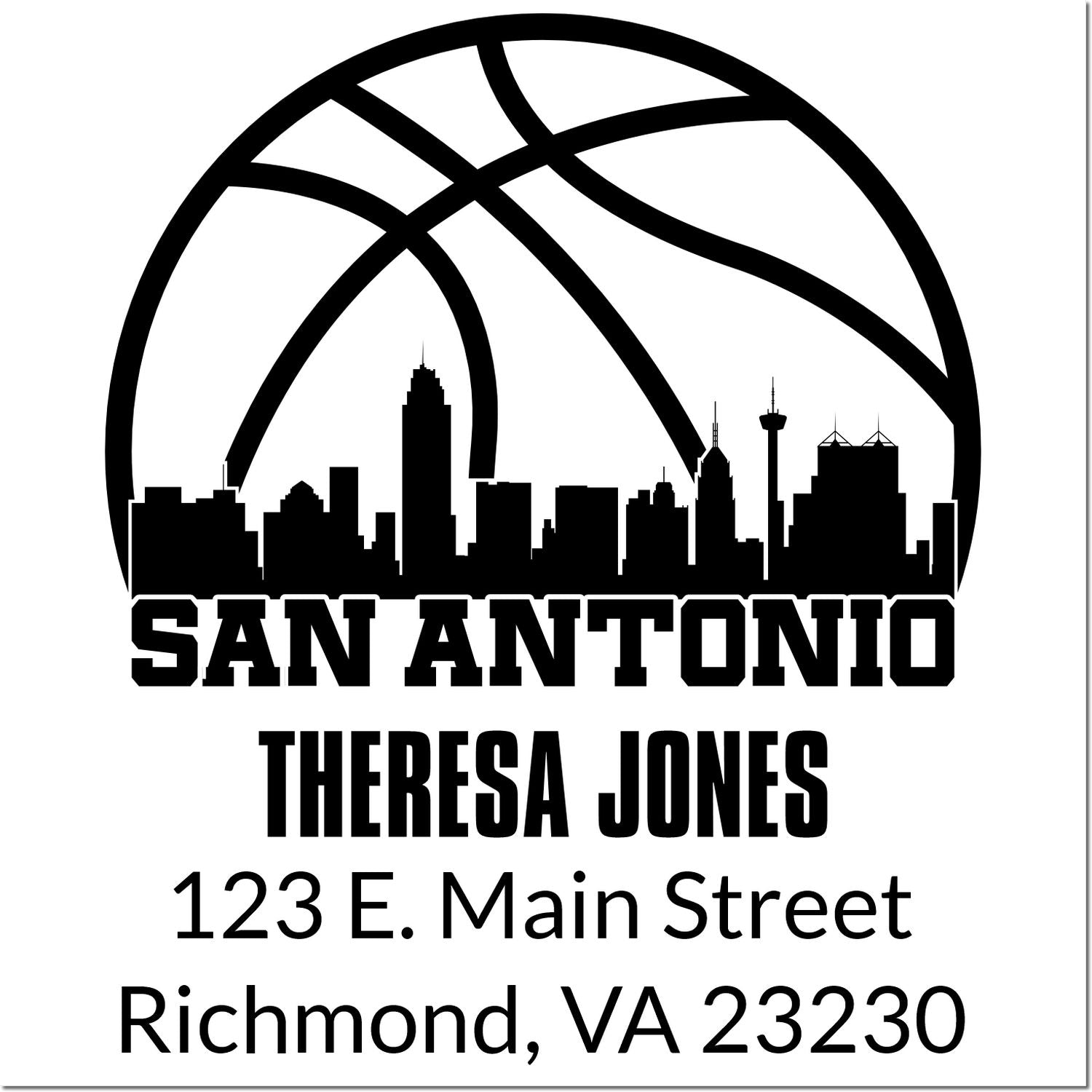 Custom San Antonio personalized return address rubber stamp for Theresa Jones, 123 E. Main Street, Richmond, VA 23230