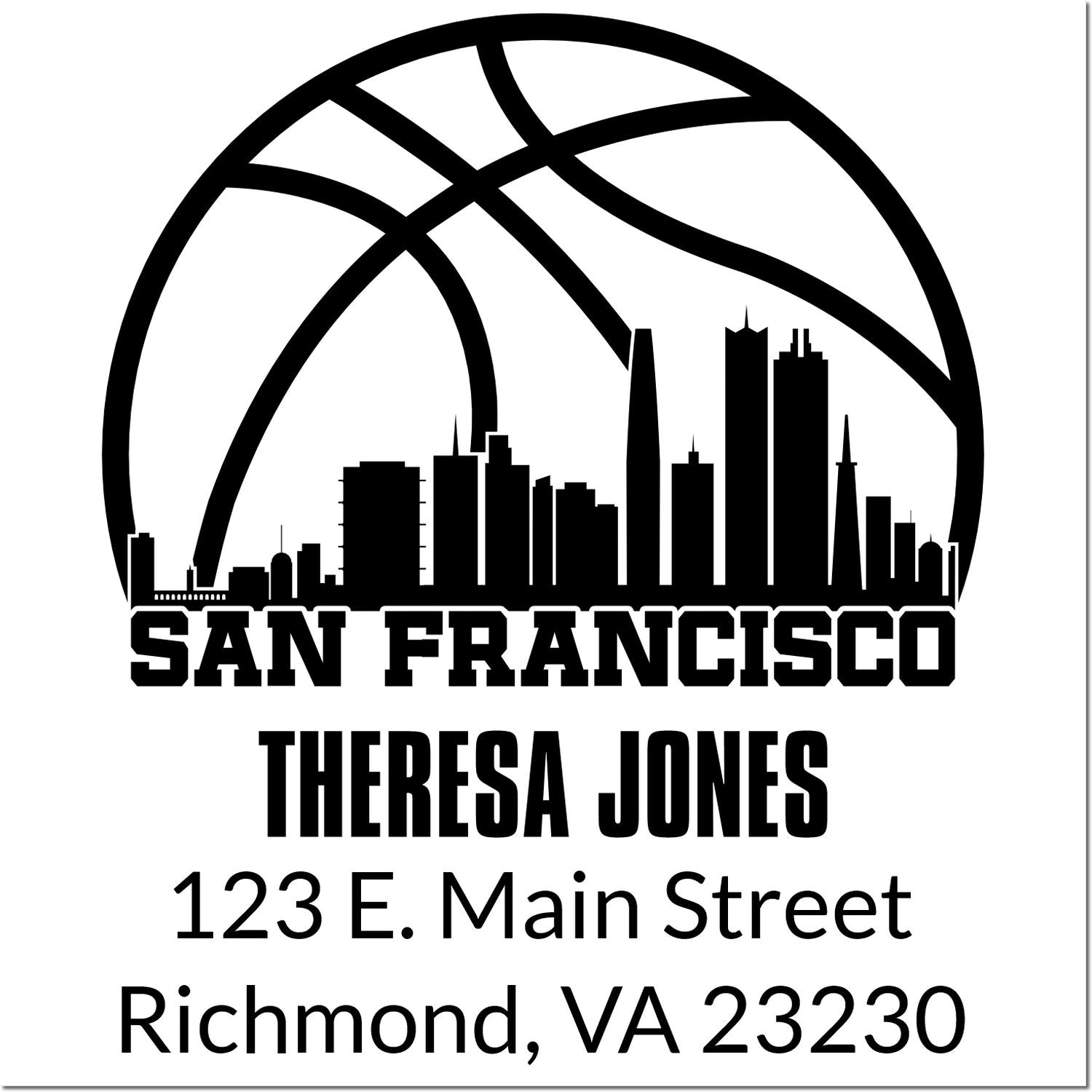 Custom San Francisco skyline rubber stamp for Teresa Jones, 123 E. Main Street, Richmond, VA 23230.