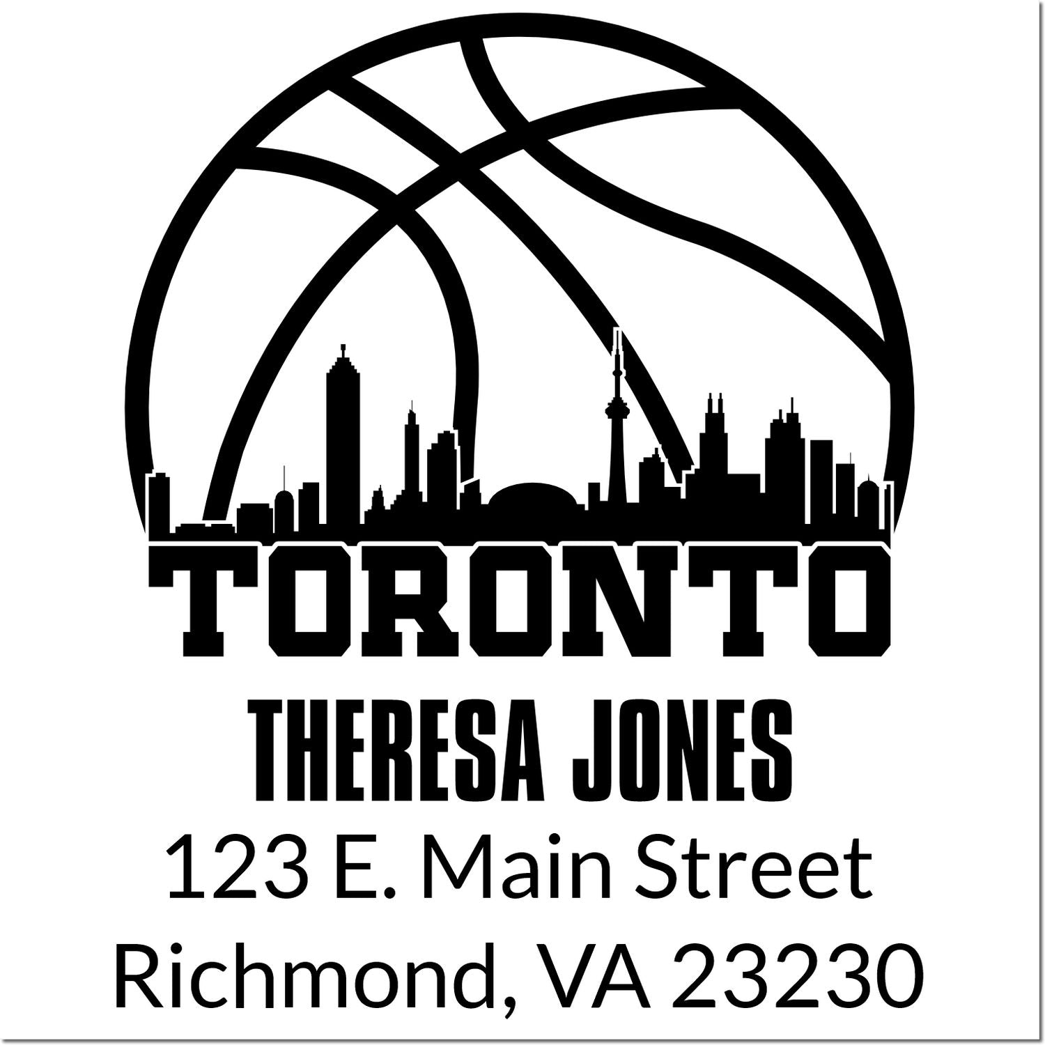 Custom Toronto basketball skyline rubber stamp for Teresa Jones, 123 E. Main Street, Richmond, VA 23230.