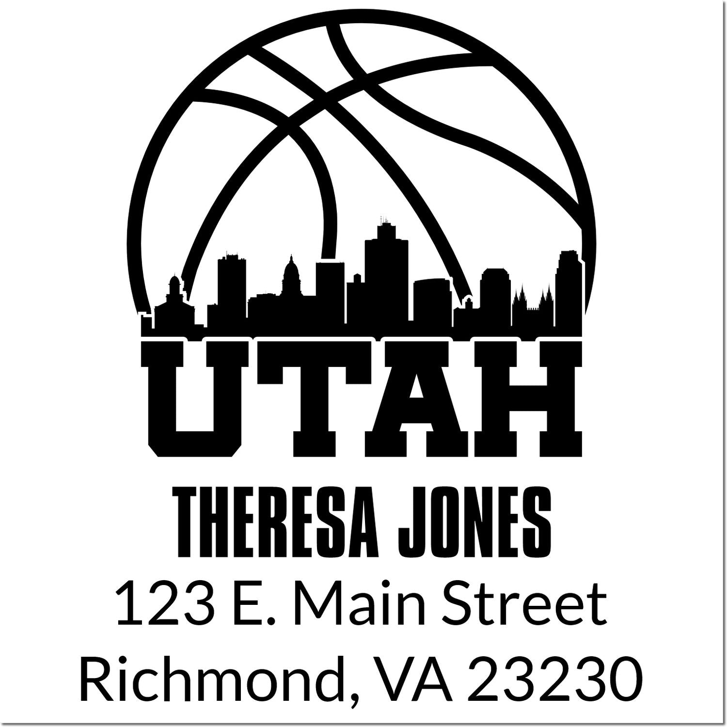 Utah basketball personalized address rubber stamp with city skyline, Theresa Jones, and Richmond, VA mailing address