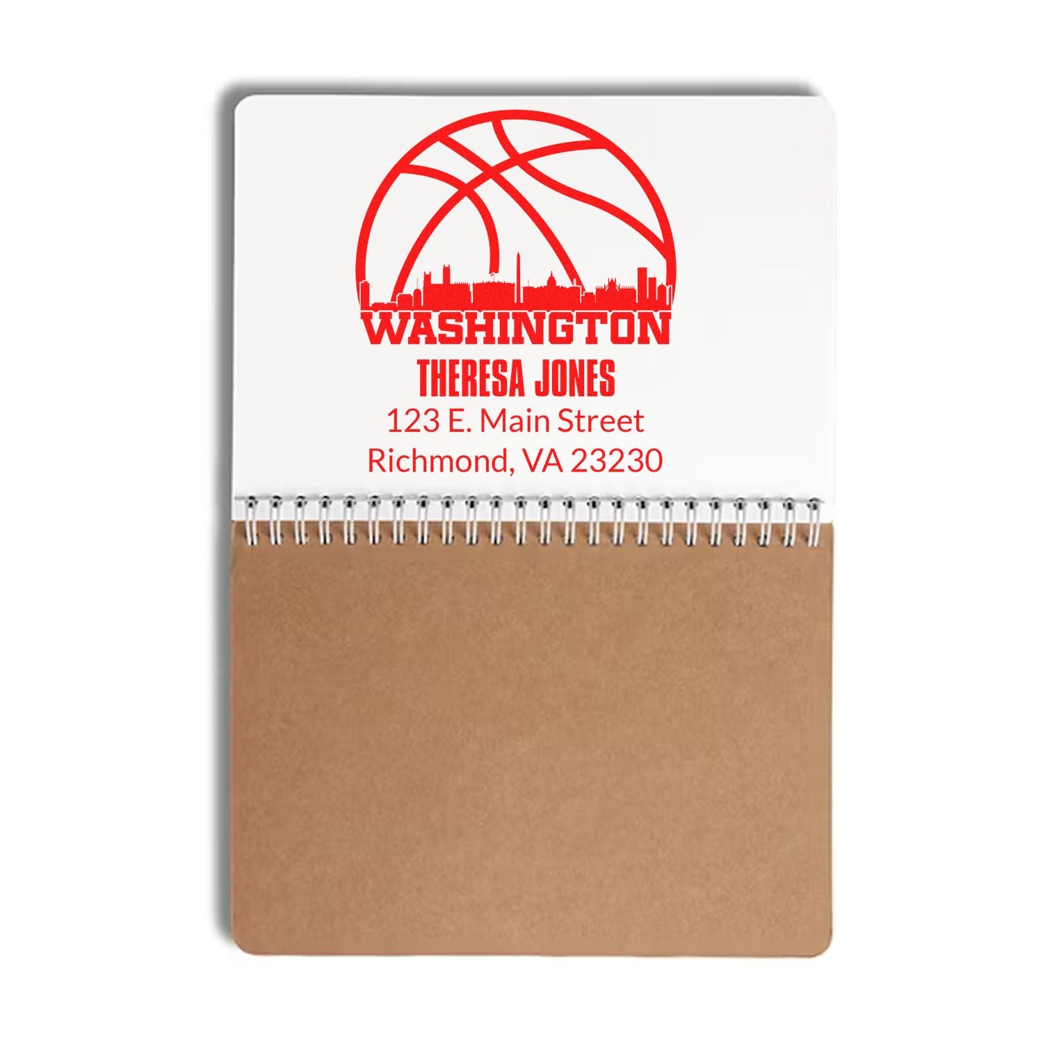 Custom Washington address rubber stamp for personalized mailing with Theresa Jones and Richmond, VA address