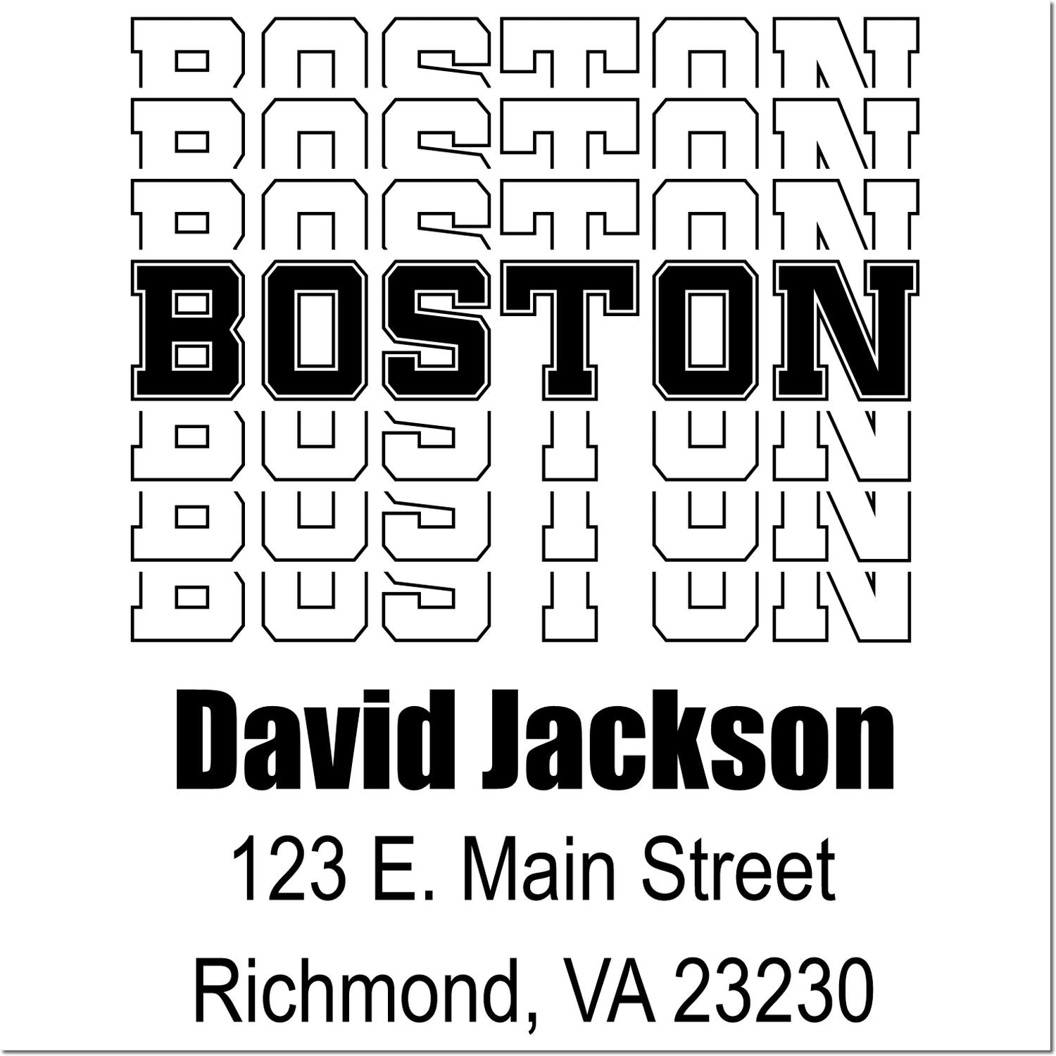 Custom Boston rubber stamp with repeated BOSTON lettering, David Jackson name, and Richmond, VA address.