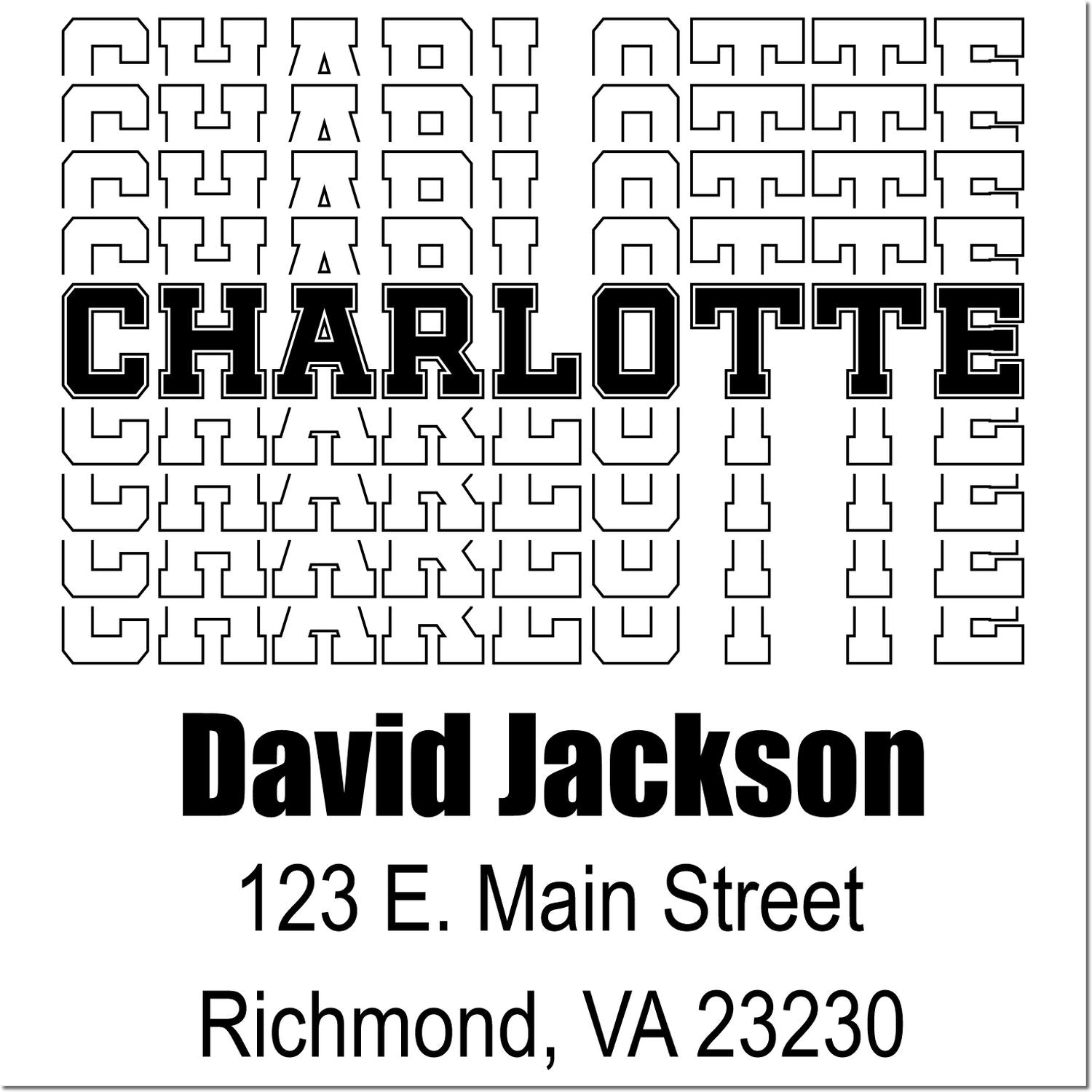 Custom address rubber stamp sample with bold name and mailing address for personalized business use.