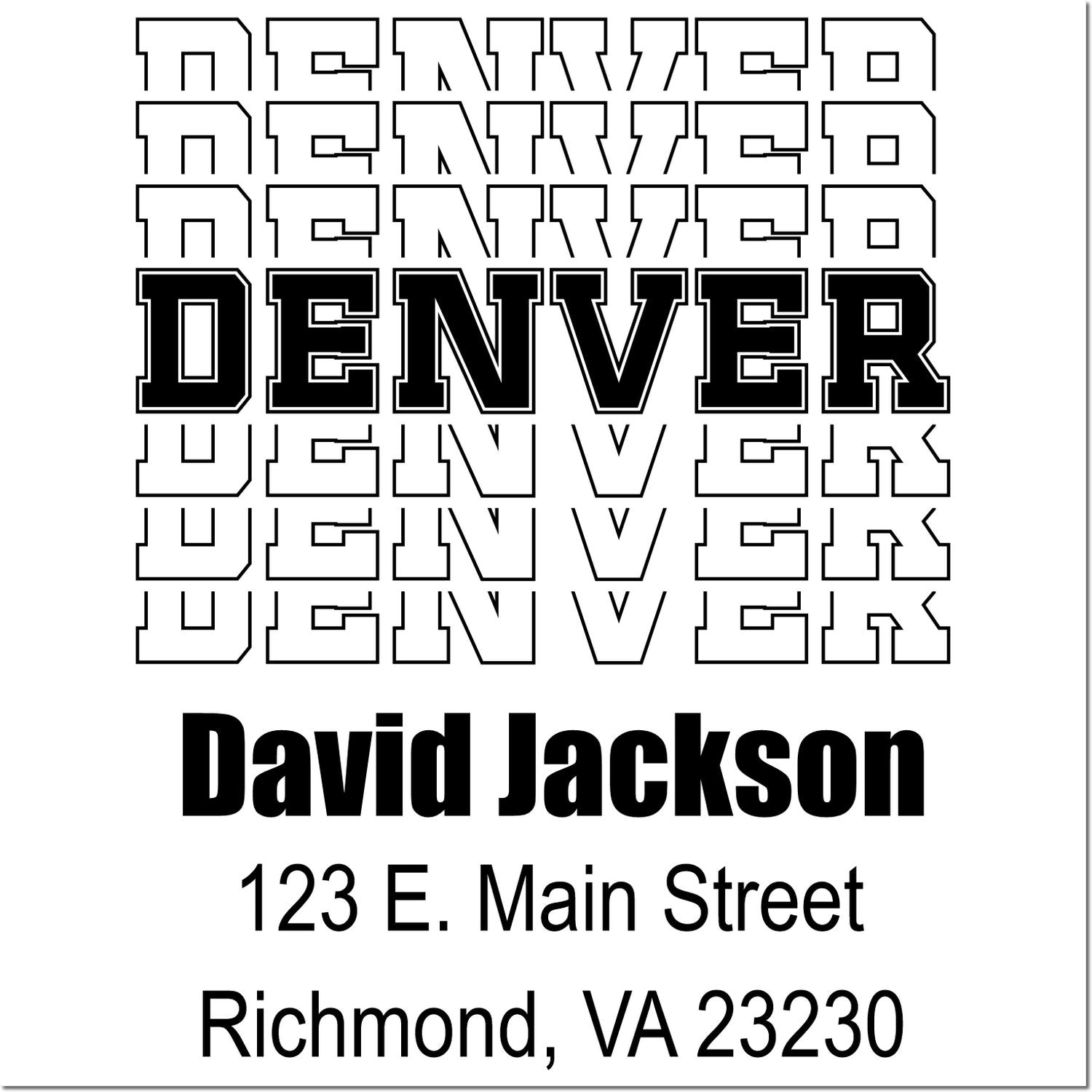 Custom address stamp proof featuring Denver lettering, David Jackson, and Richmond, VA 23230 for mail use.