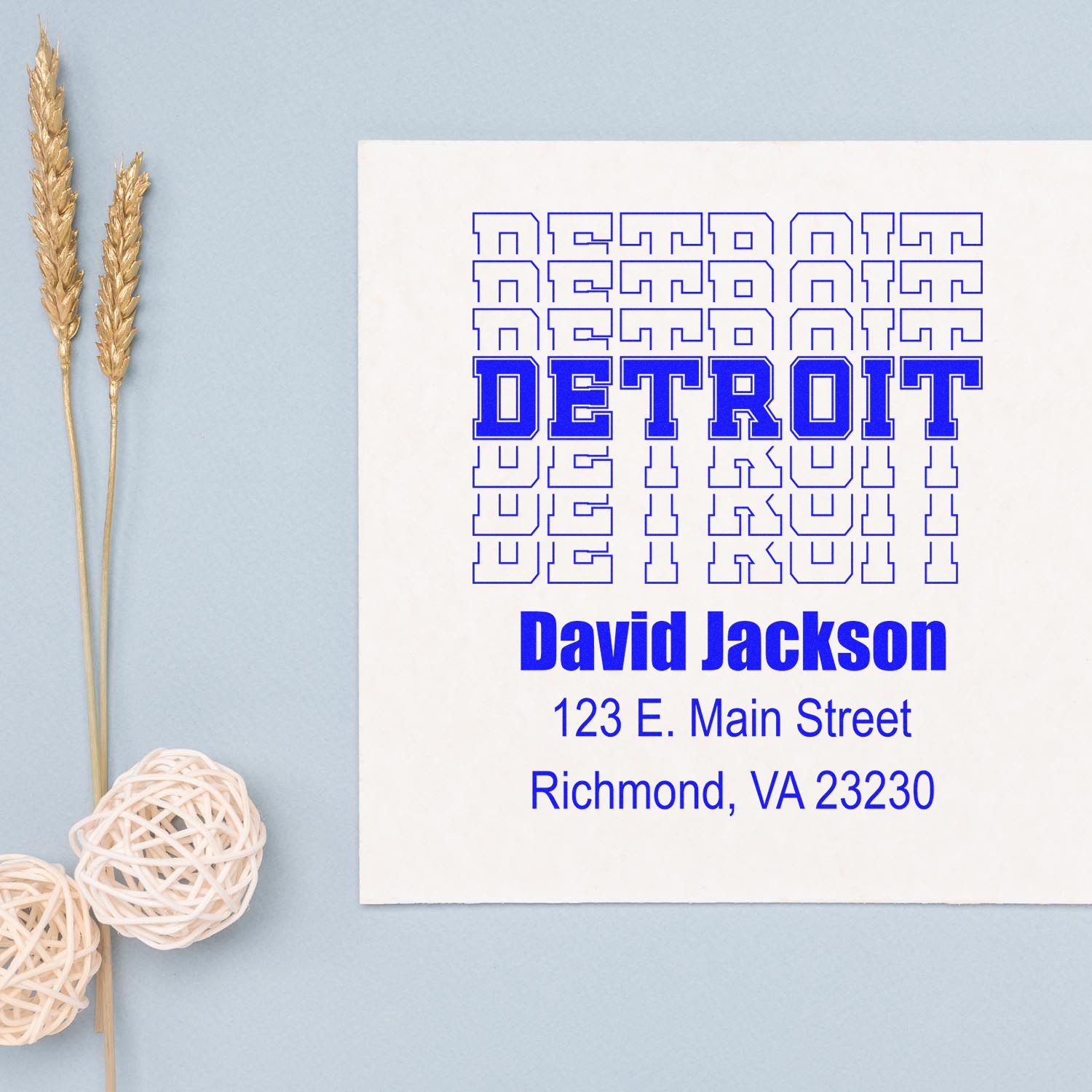 Custom Detroit rubber stamp design with name and mailing address for David Jackson, Richmond, VA.