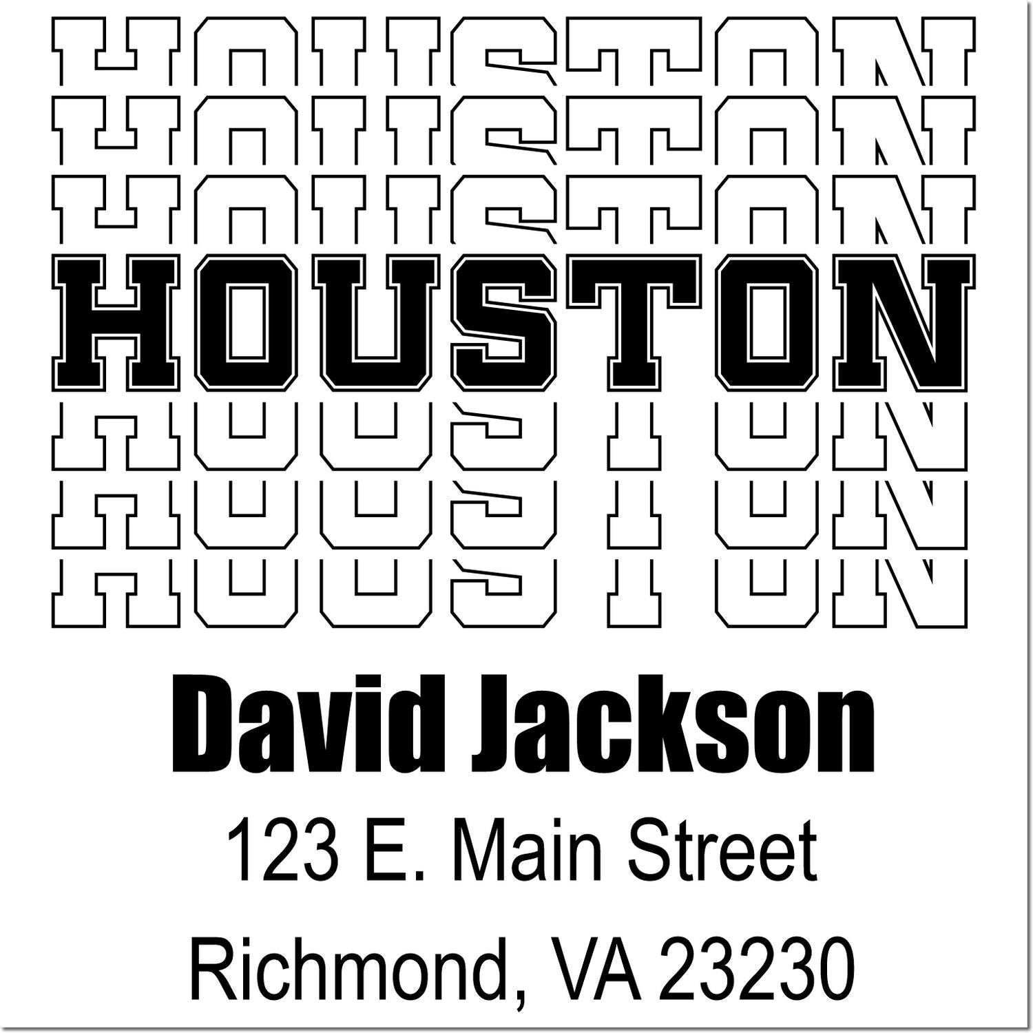 Custom rubber stamp proof with Houston, David Jackson, and Richmond, VA 23230 return address.