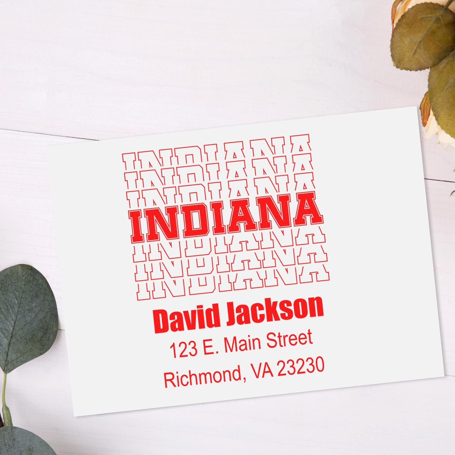 Custom Indiana rubber address stamp with David Jacksons name and Richmond, VA return address.