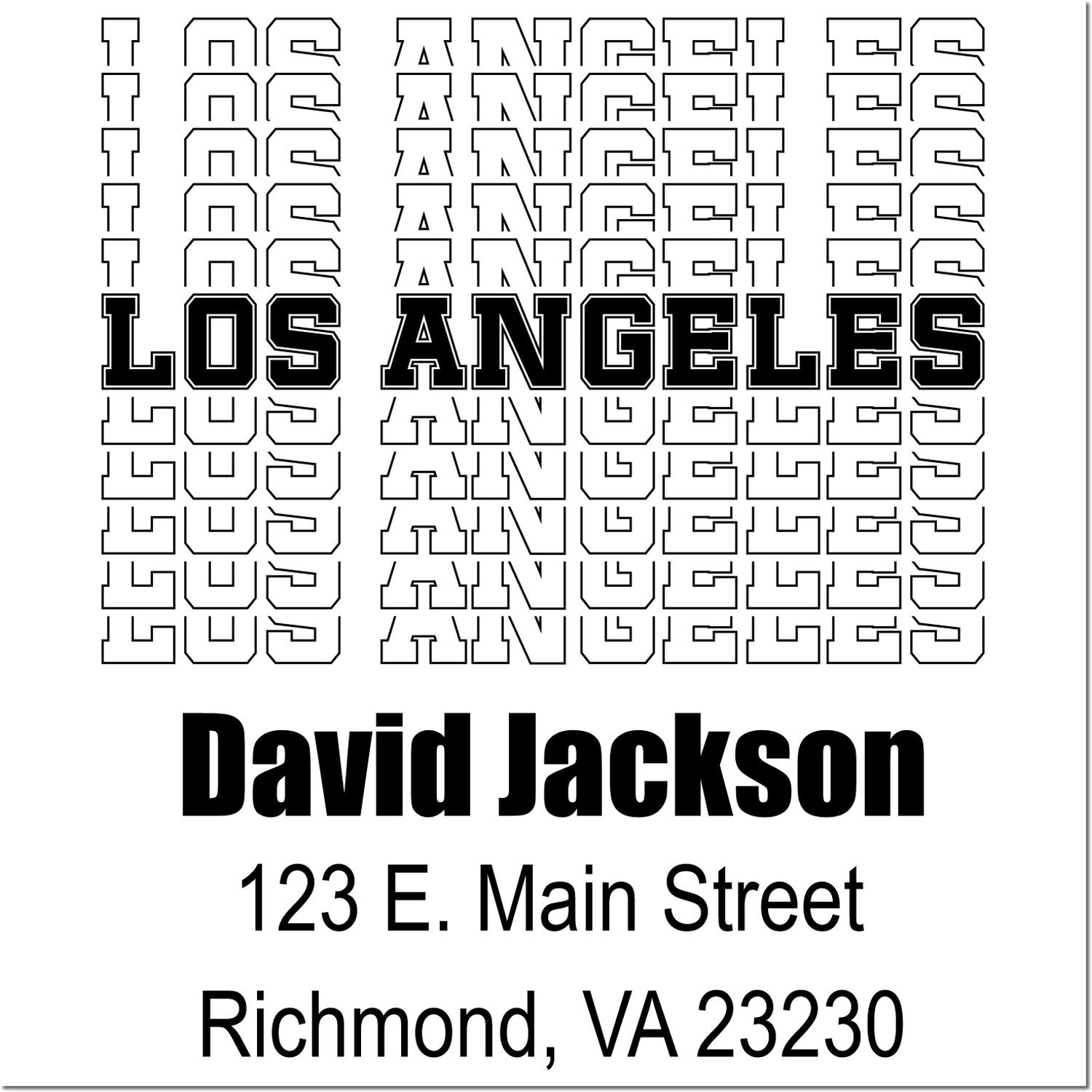 Custom rubber stamp proof sheet with Los Angeles lettering and David Jackson address, Richmond, VA 23230