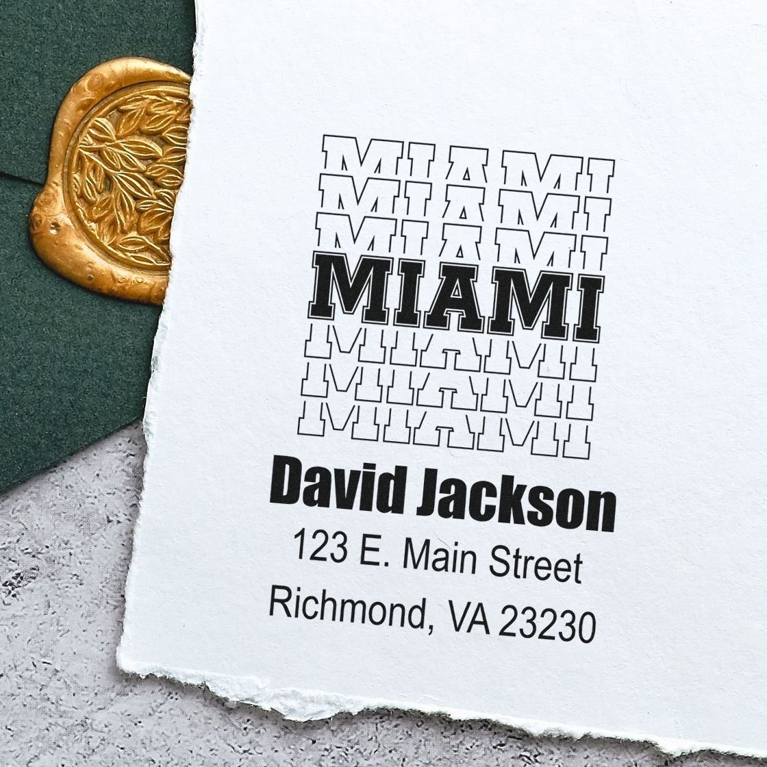 Custom rubber stamp proof with Miami typography, name, and address for personalized business branding by David Jackson.