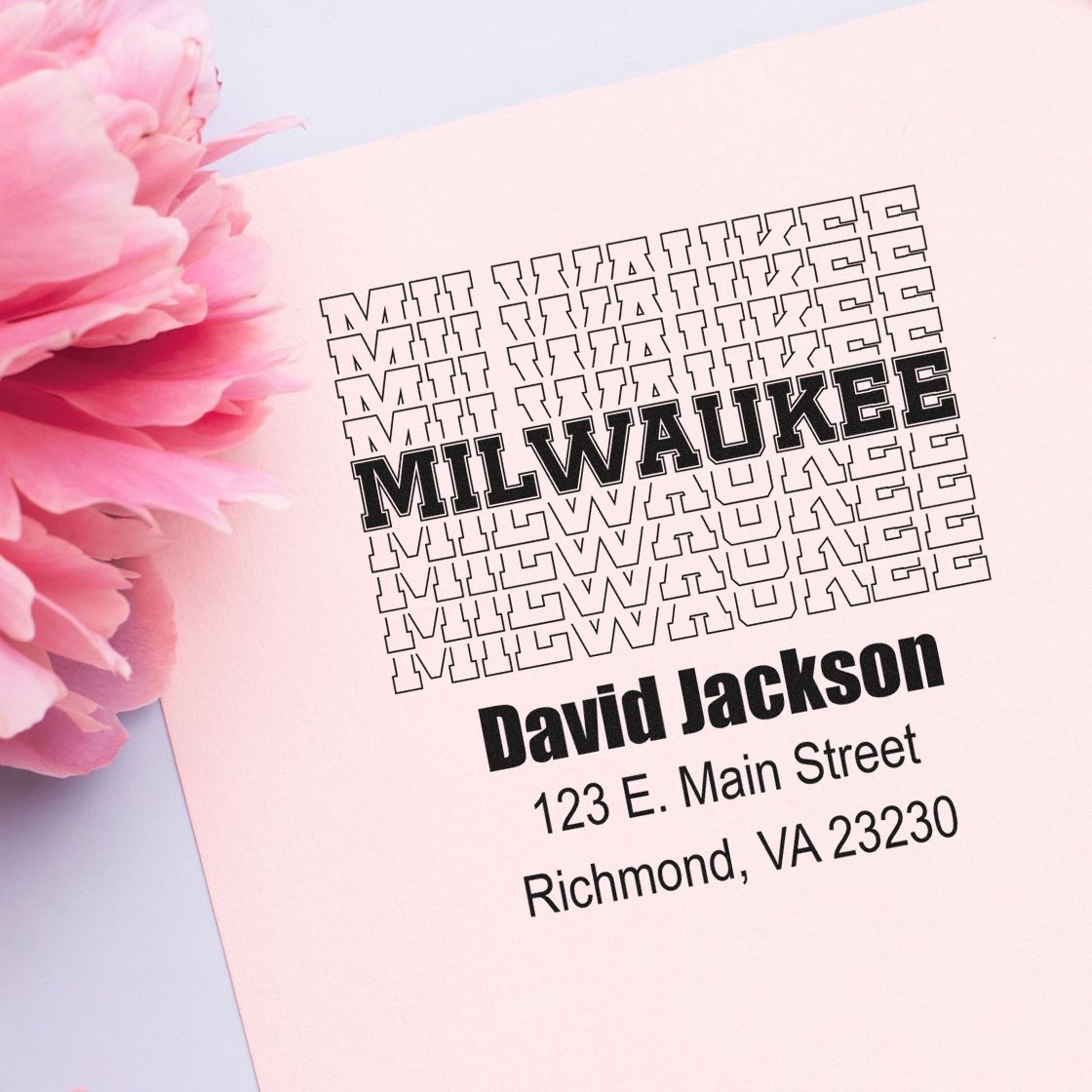 Custom Milwaukee return address rubber stamp for David Jackson, with name and Richmond, VA address.