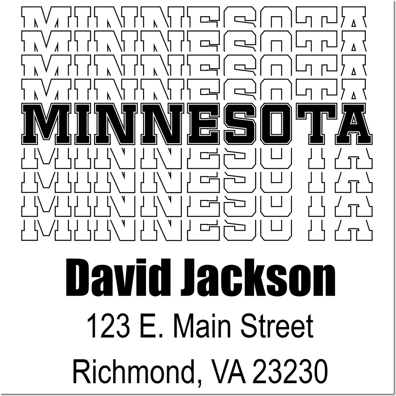 Custom Minnesota return address rubber stamp for David Jackson, 123 E. Main Street, Richmond, VA 23230.