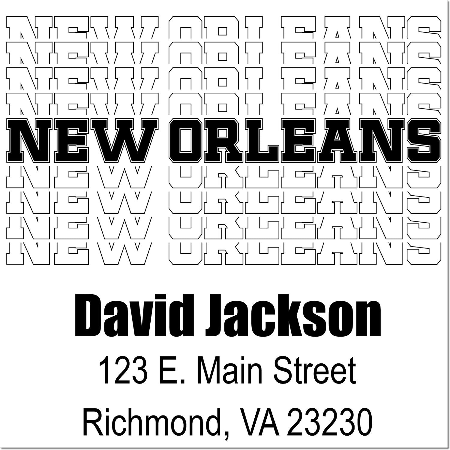 Custom rubber stamp design with bold New Orleans lettering and sample address block for David Jackson, Richmond VA.