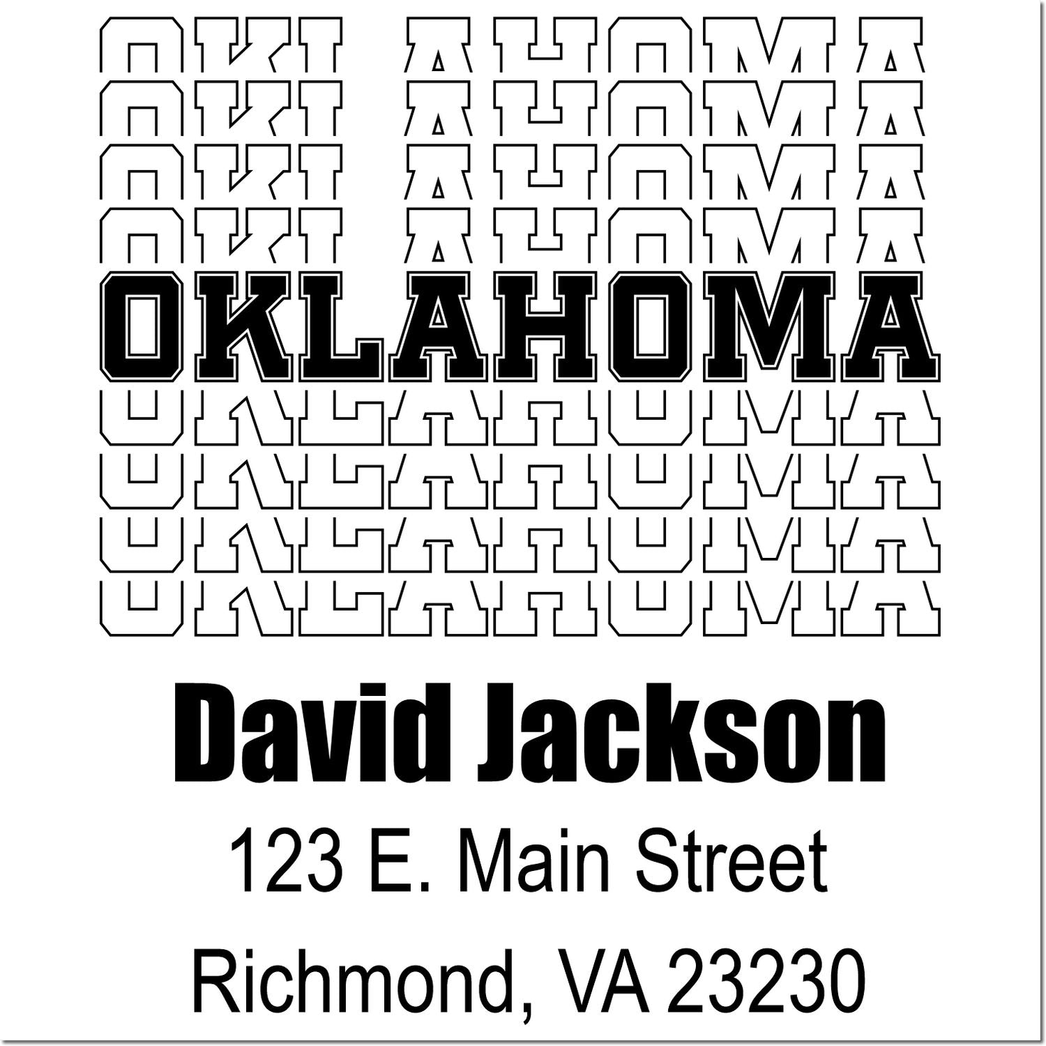 Custom Oklahoma rubber stamp proof for David Jackson address stamp, 123 E. Main Street, Richmond, VA 23230.