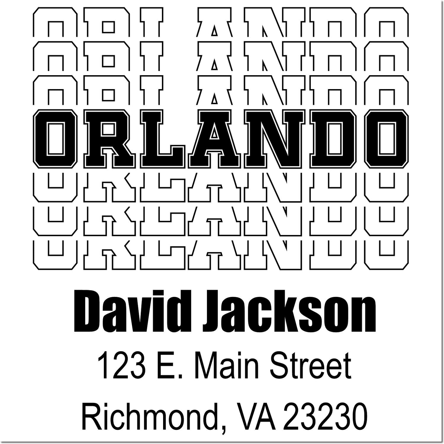 Custom rubber stamp design with Orlando University text and David Jackson address block for business mailing.