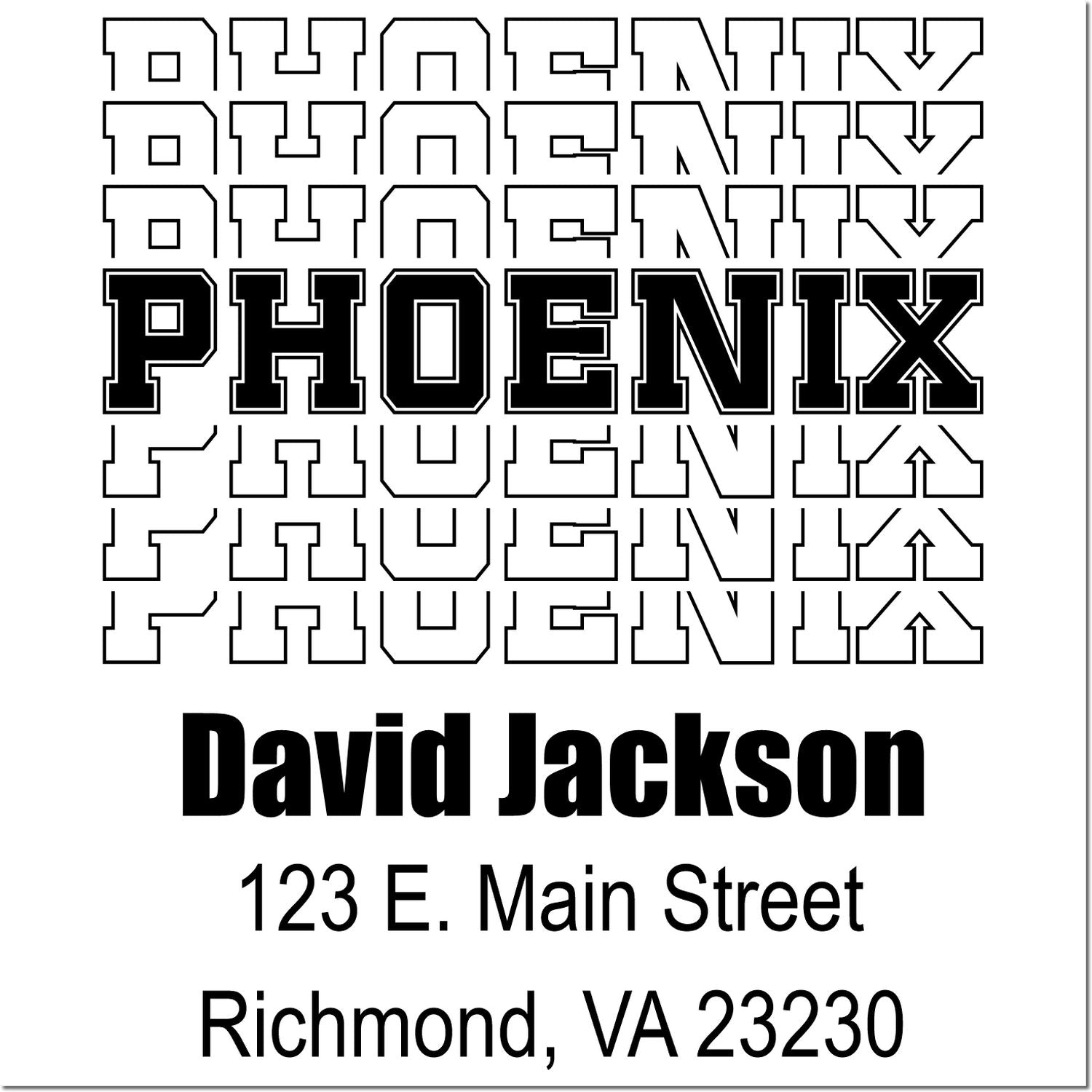 Phoenix rubber stamp proof with sample fonts and business address for David Jackson, Richmond, VA 23230.